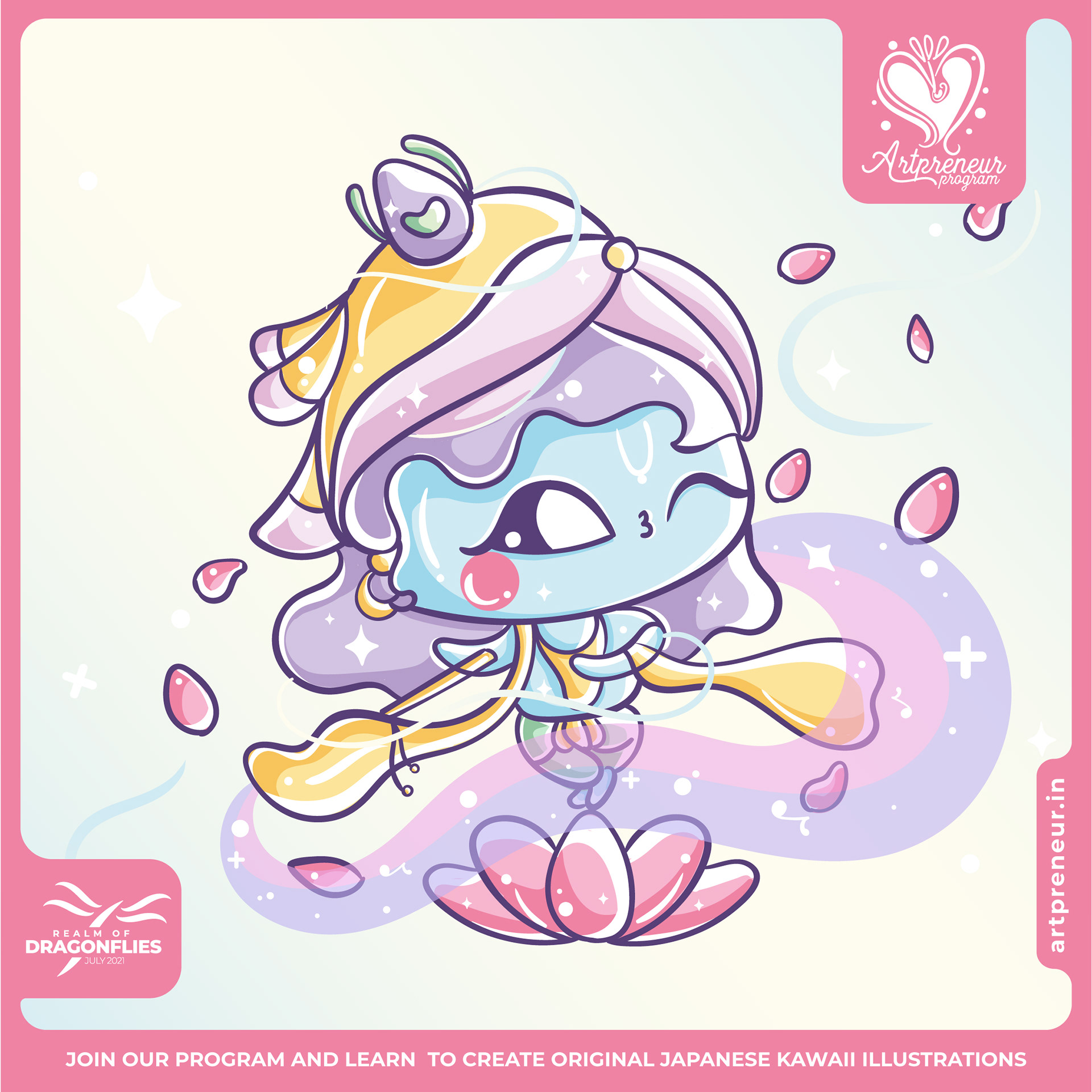 30 kawaii cute illustrations: #3 Pastel goddess on a lotus