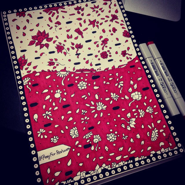 50 contemporary Indian folk art illustrations: #32 Pink floral patterned notebook