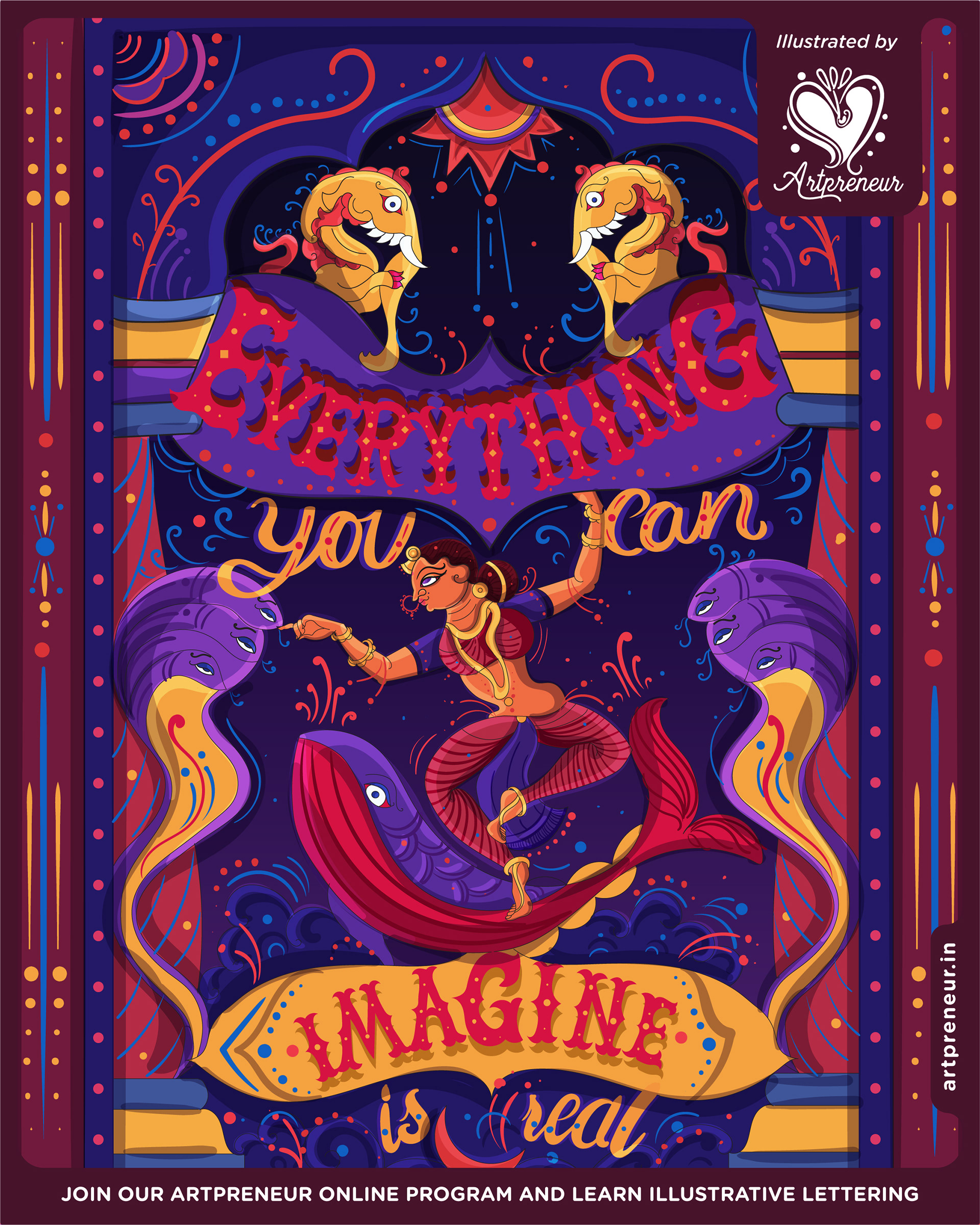 Illustrative lettering collective 2021-2022, quote lettering poster: Everything you can imagine is real
