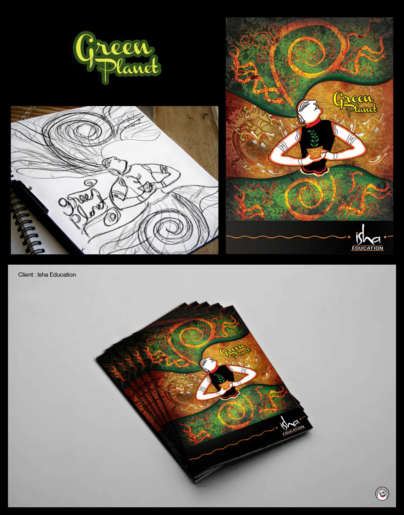 Gurukul notebook cover titles: Green Planet cover sketch, artwork and printed notebooks, illustration by Atma Studios