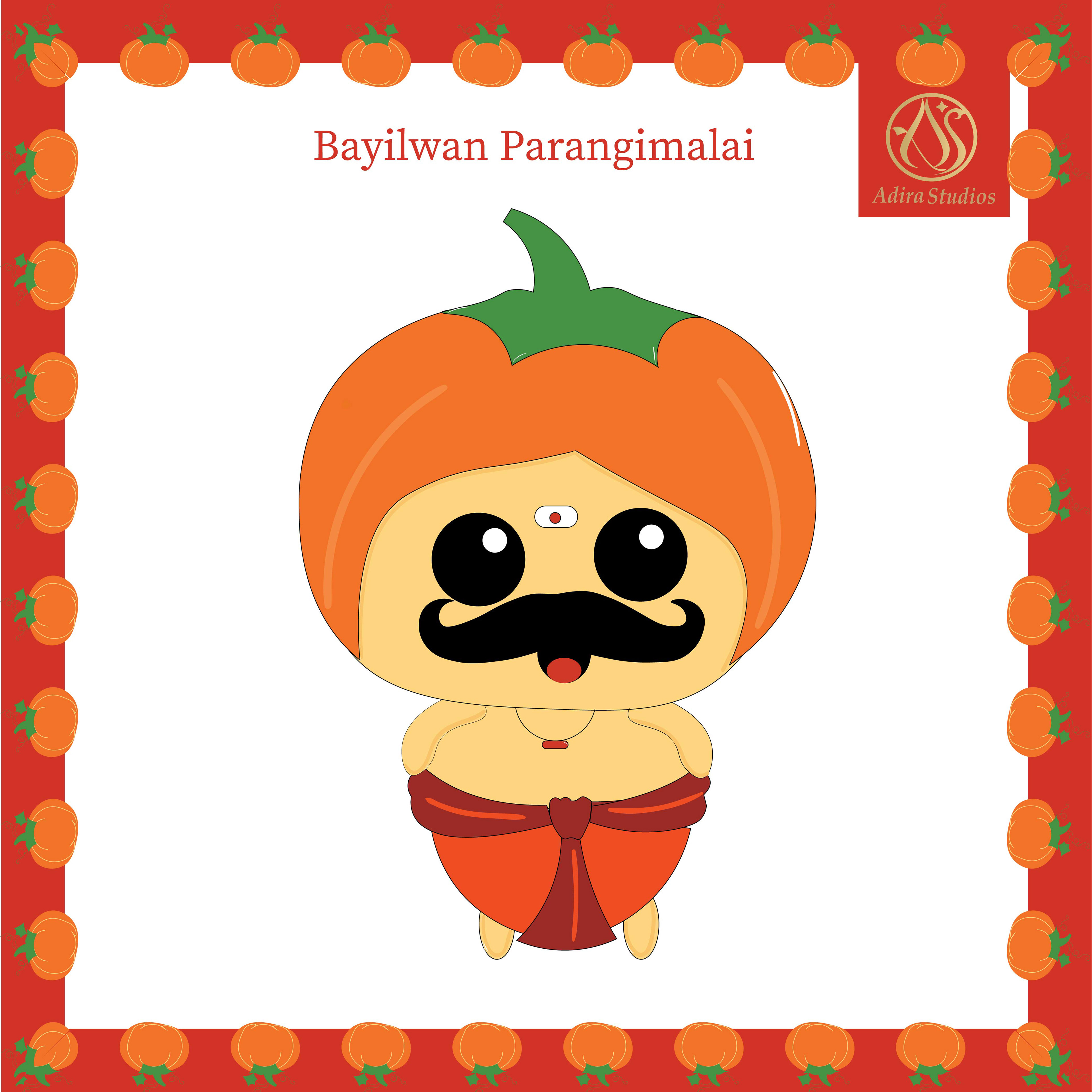 Creative Creatures, Tamil character illustrations: Creative Creatures character: Bayilwan Parangimalai, a wrestler in a pumpkin