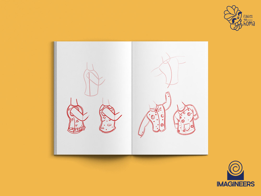 Epiphany Madhubani experimental illustrations: #16 Sketchbook page of hand and costume studies 14