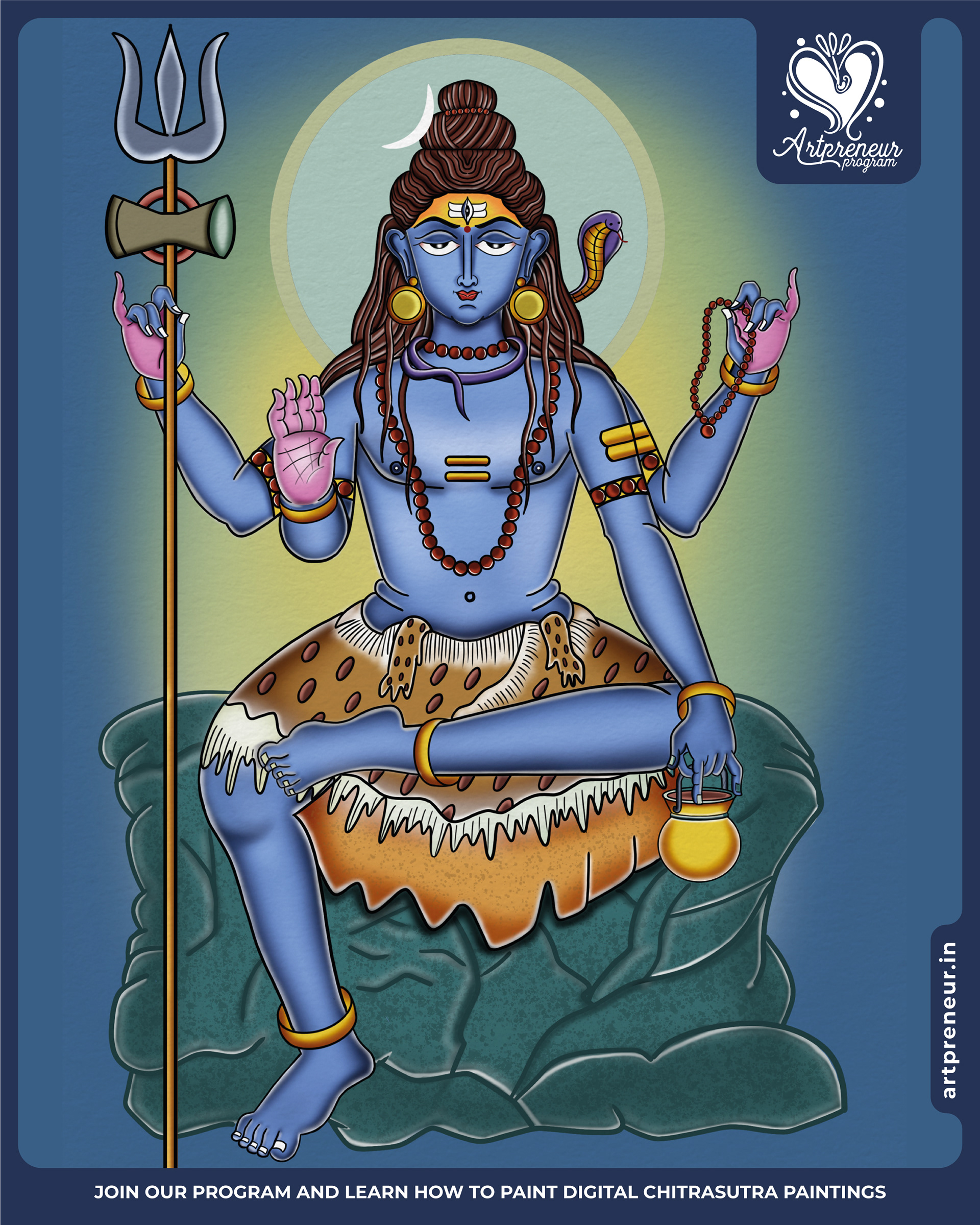 13 divine Chitrasutra illustrations collective 2021-22: #9 Lord Shiva seated with his trident