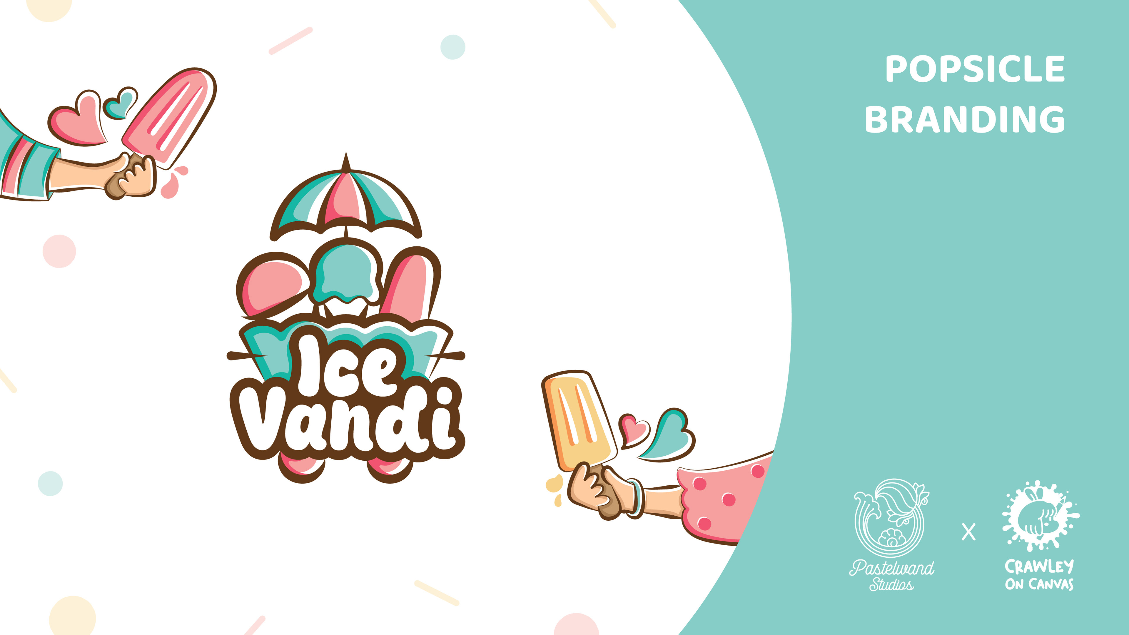 Ice Vandi popsicle brand: logo with an umbrella ice cart and popsicles, popsicle branding by Atma Studios