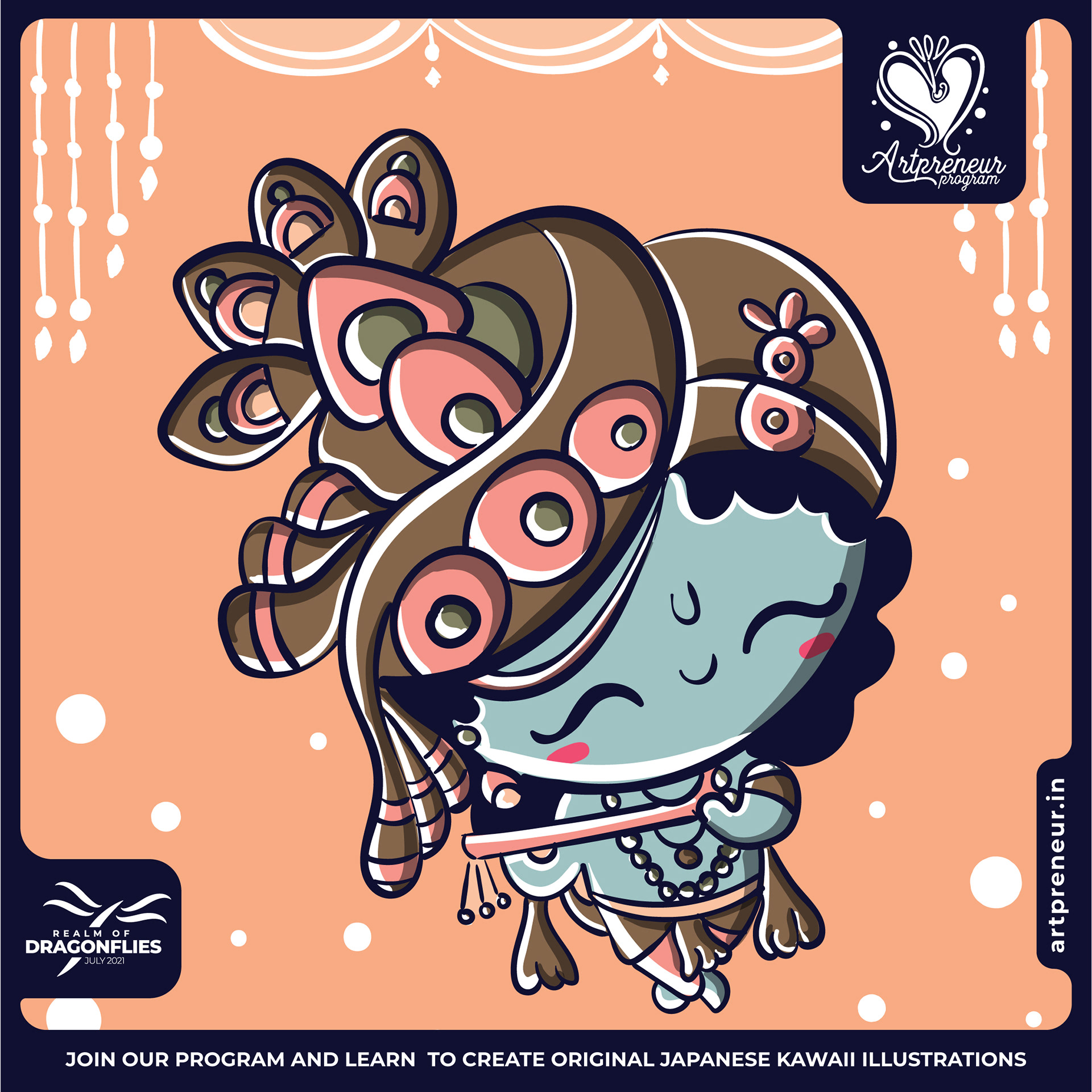 30 kawaii cute illustrations: #36 Little Krishna with peacock feathers