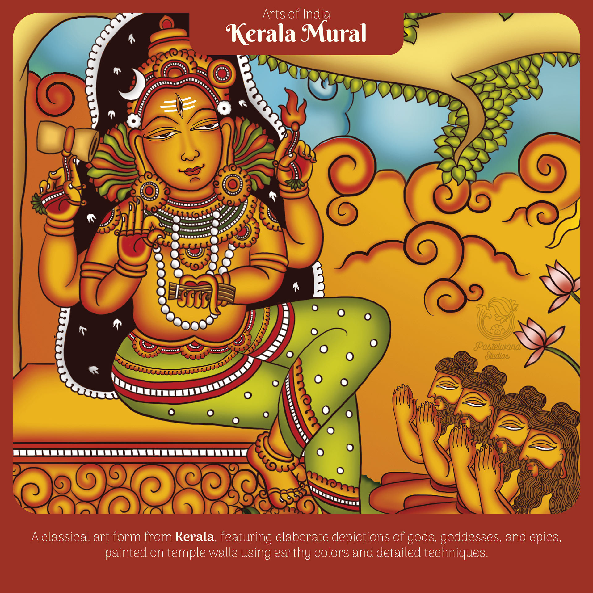 Arts of India jigsaw puzzles for Toynami: Kerala Mural puzzle illustration of a goddess with devotees