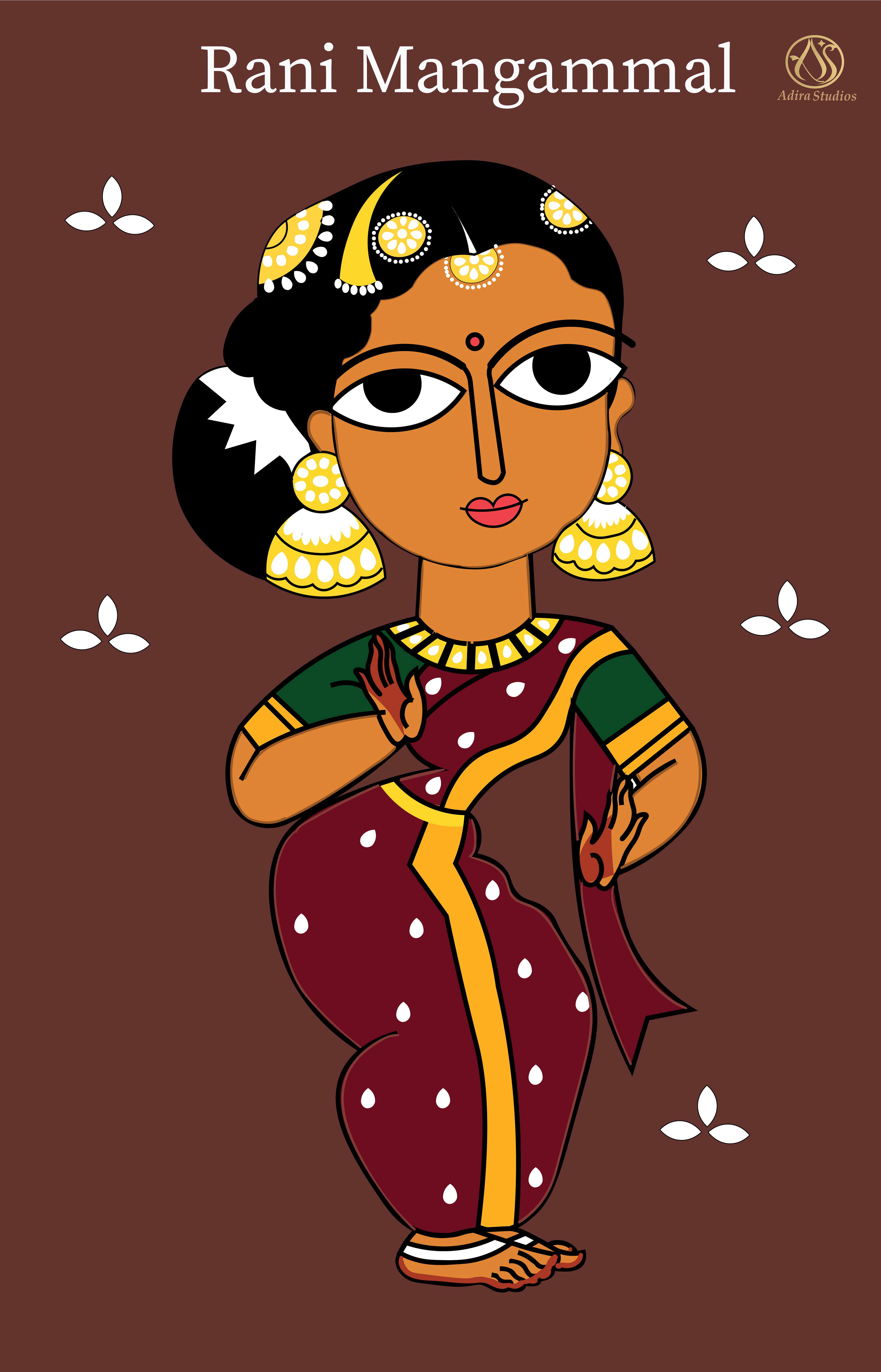 Creative Creatures, Tamil character illustrations: Rani Mangammal portrait in a sari