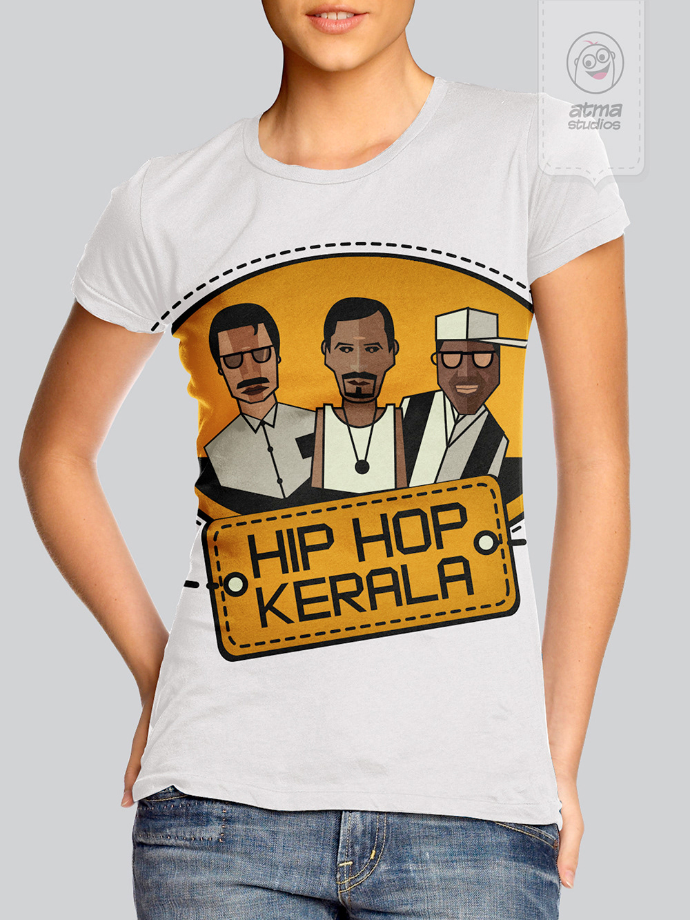 Kerala T-shirt designs 2013: woman wearing the white Hip Hop Kerala T-shirt