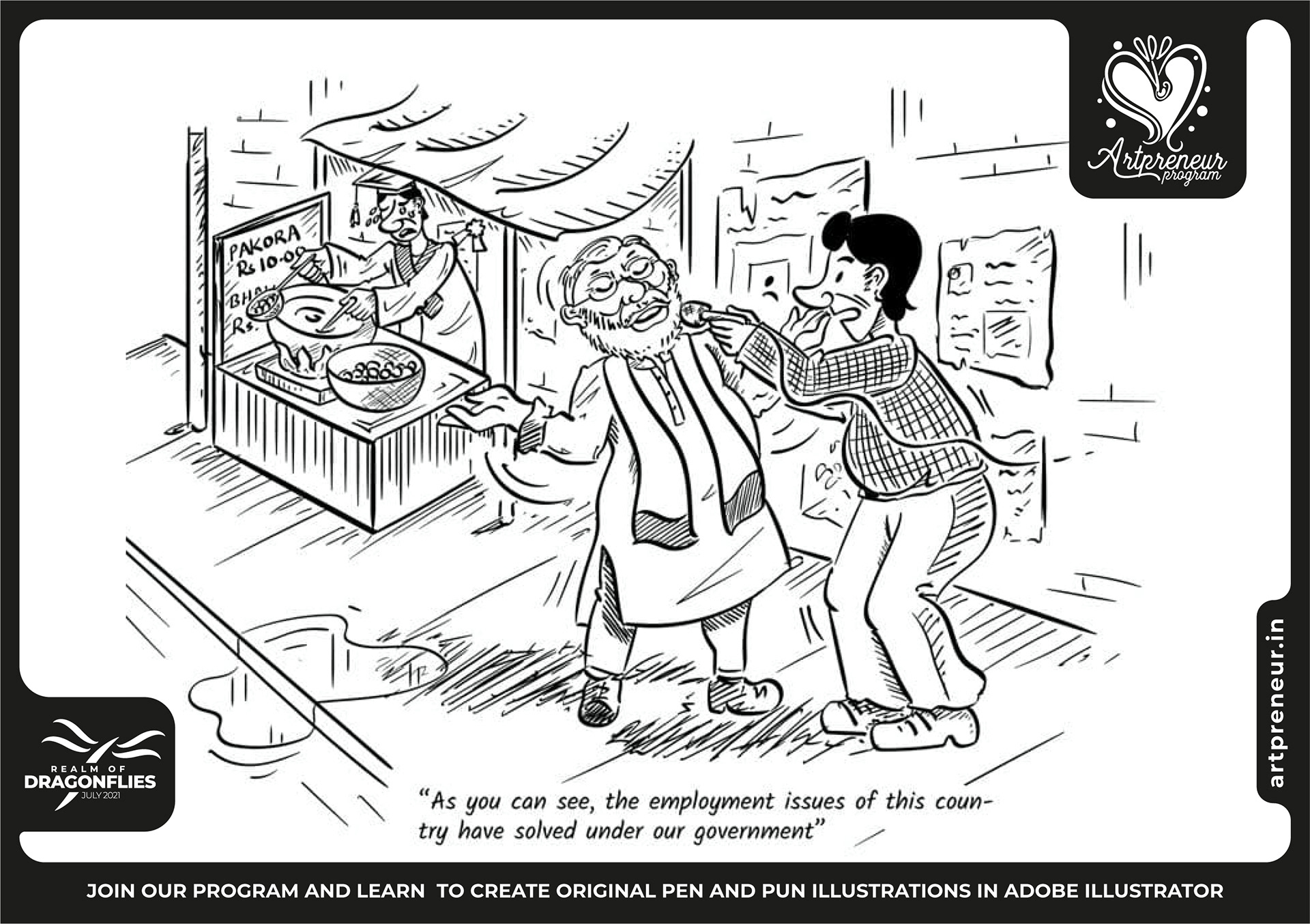 30 pen and pun comic cartoon illustrations: #4 Shopkeeper and customers