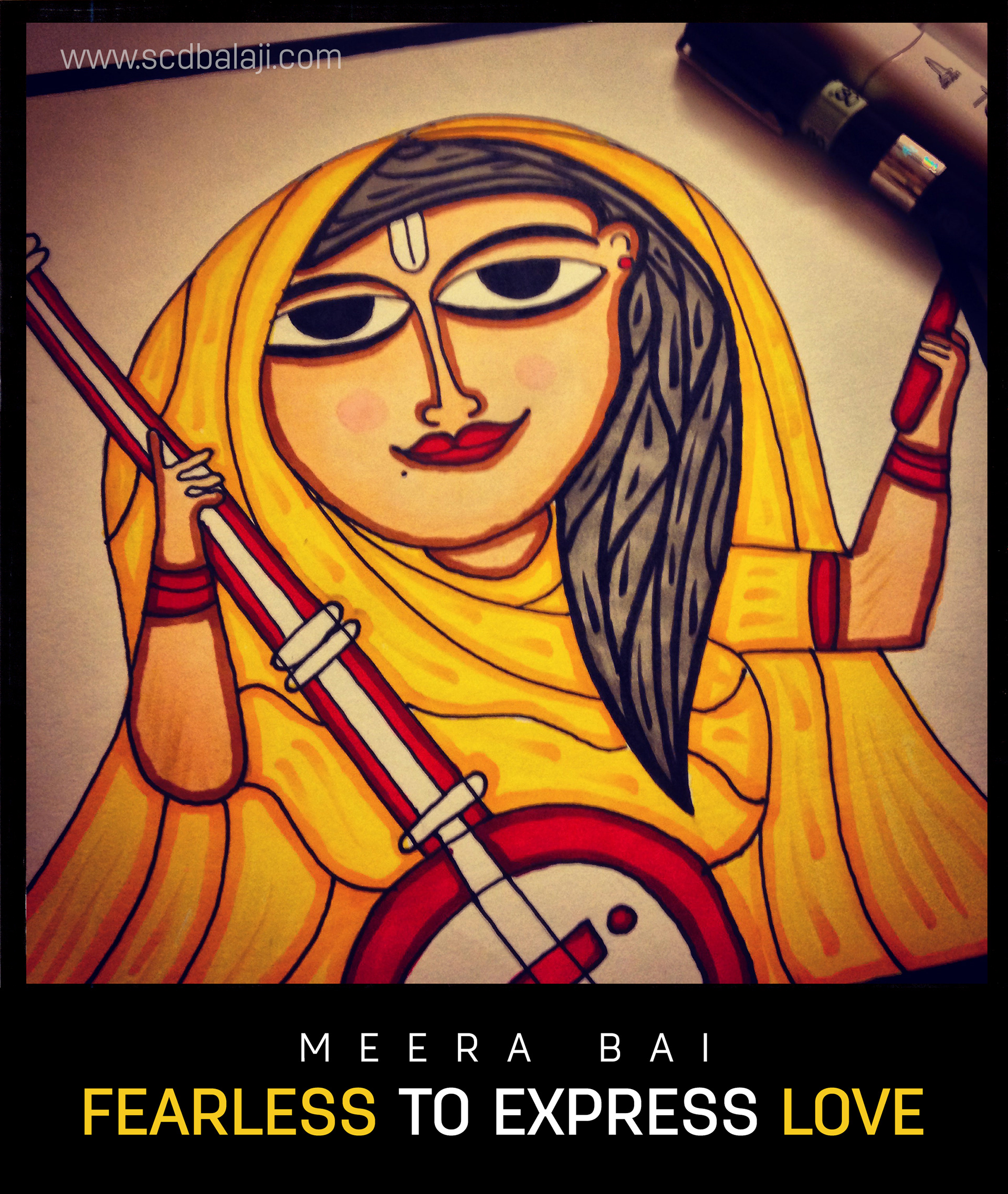 50 contemporary Indian folk art illustrations: #42 "Fearless to express love" Meera Bai