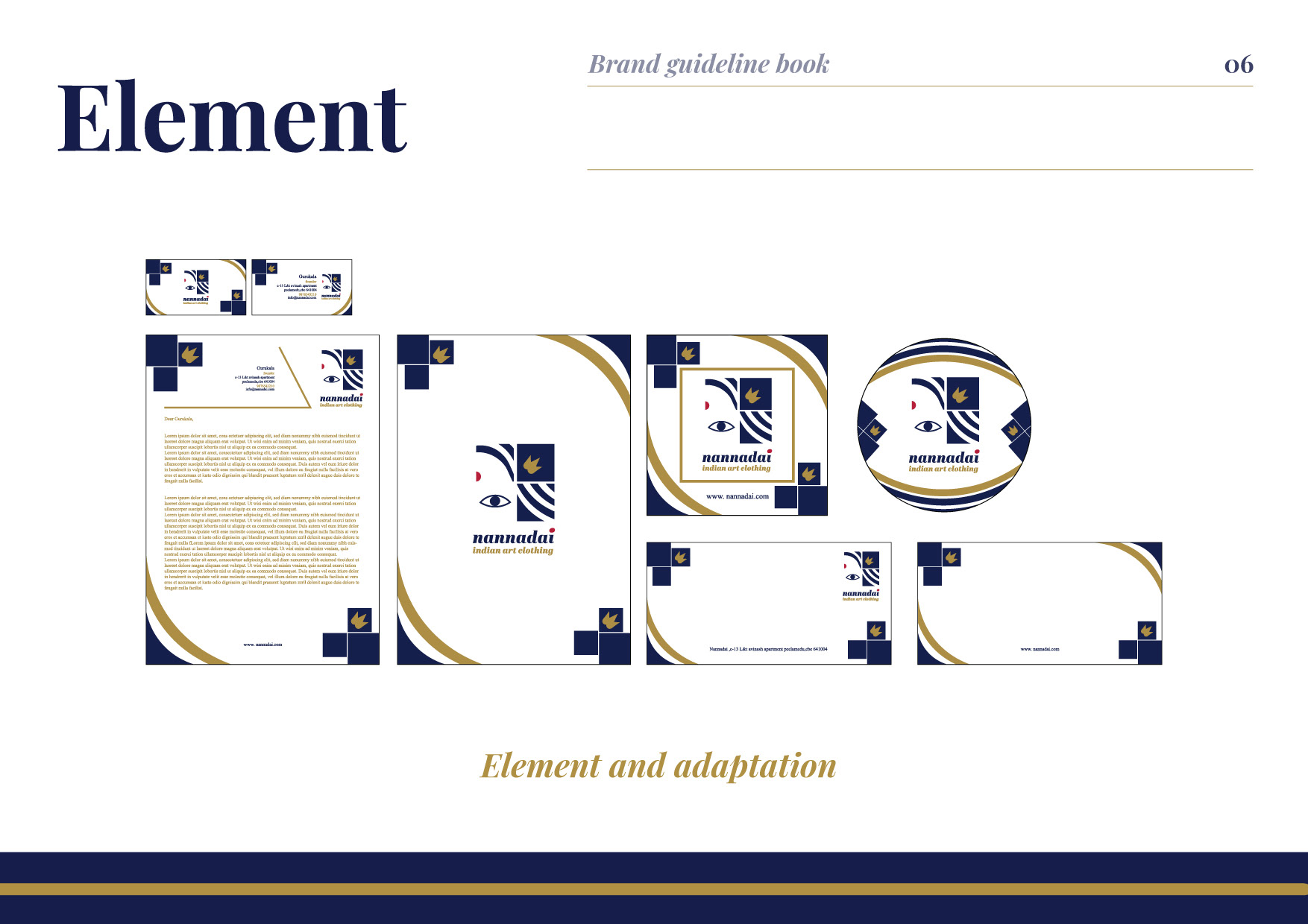 Nannadai Indian art clothing brand guideline book: brand element adaptation on stationery, option two