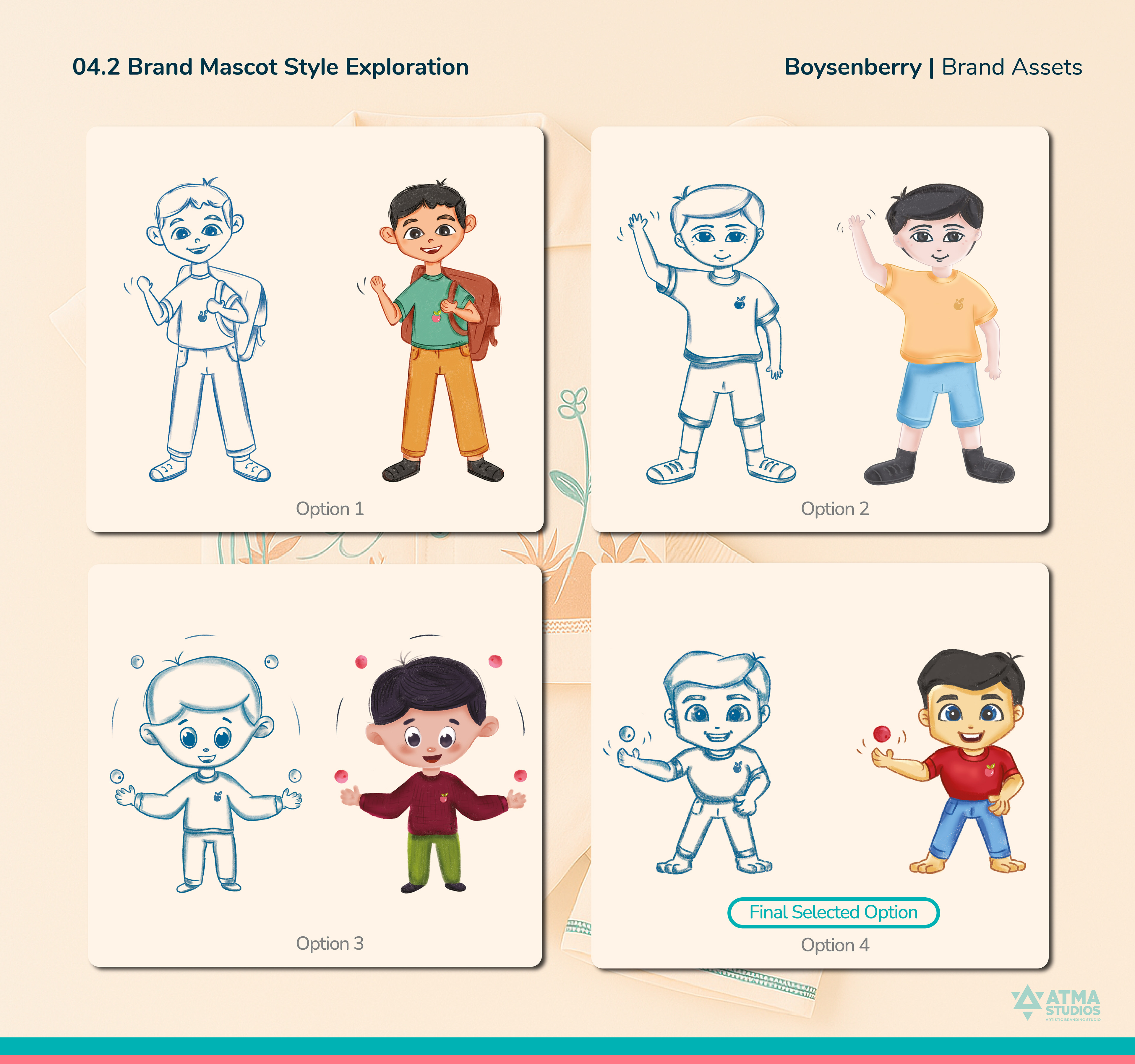 Boysenberry boys clothing brand: brand mascot style exploration of a boy character
