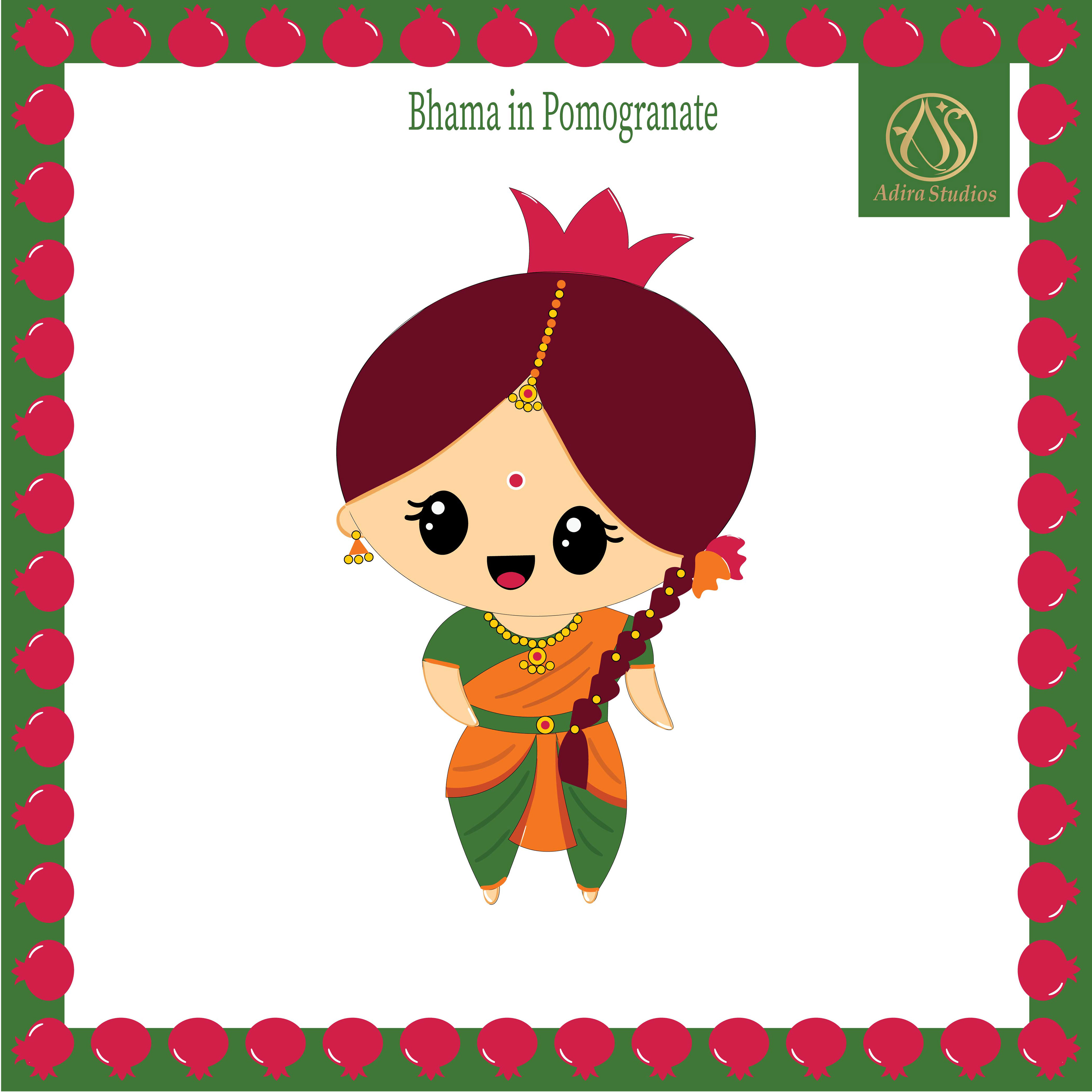 Creative Creatures, Tamil character illustrations: Creative Creatures character: Bhama in Pomegranate
