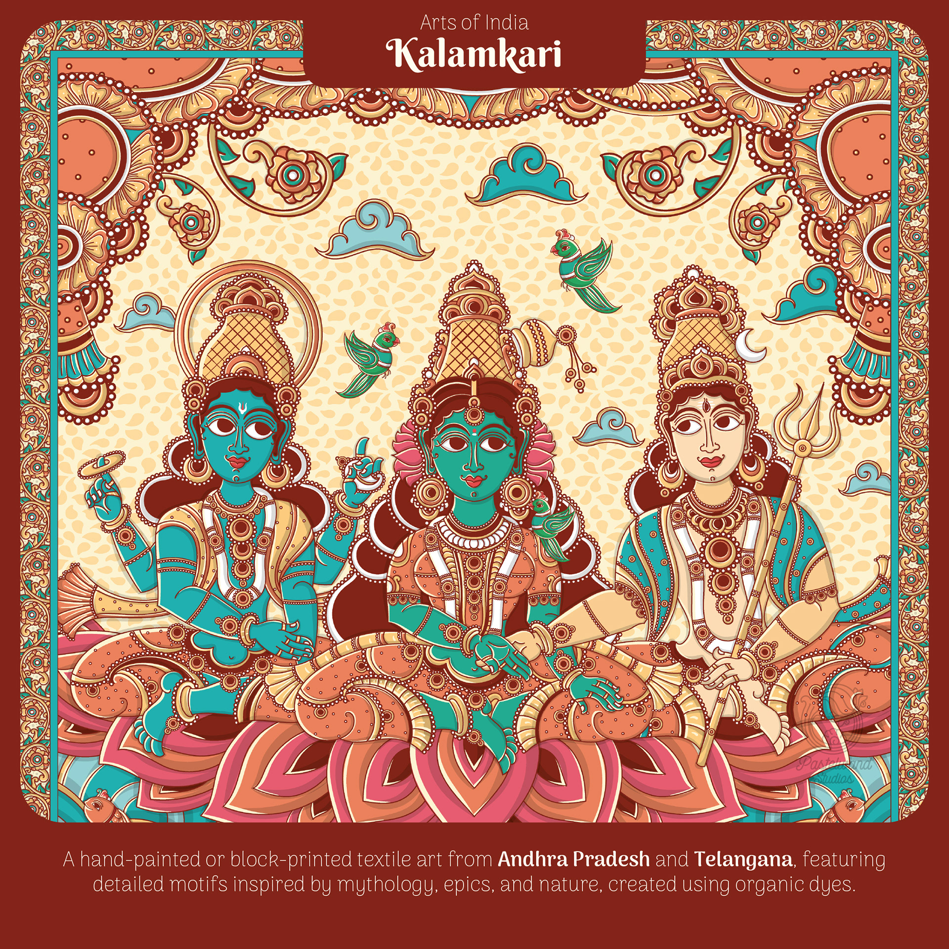Arts of India jigsaw puzzles for Toynami: Kalamkari puzzle illustration of deities on lotuses