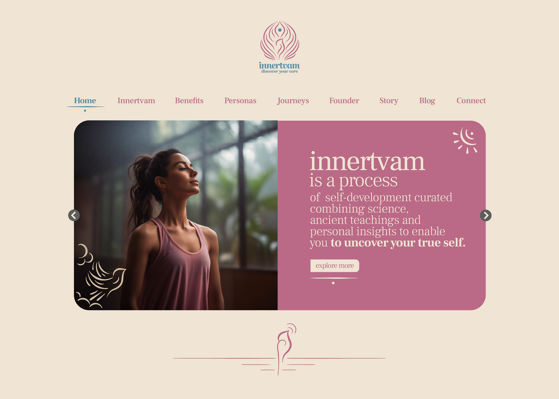 Innertvam life transformation program brand: website home page design with hero banner