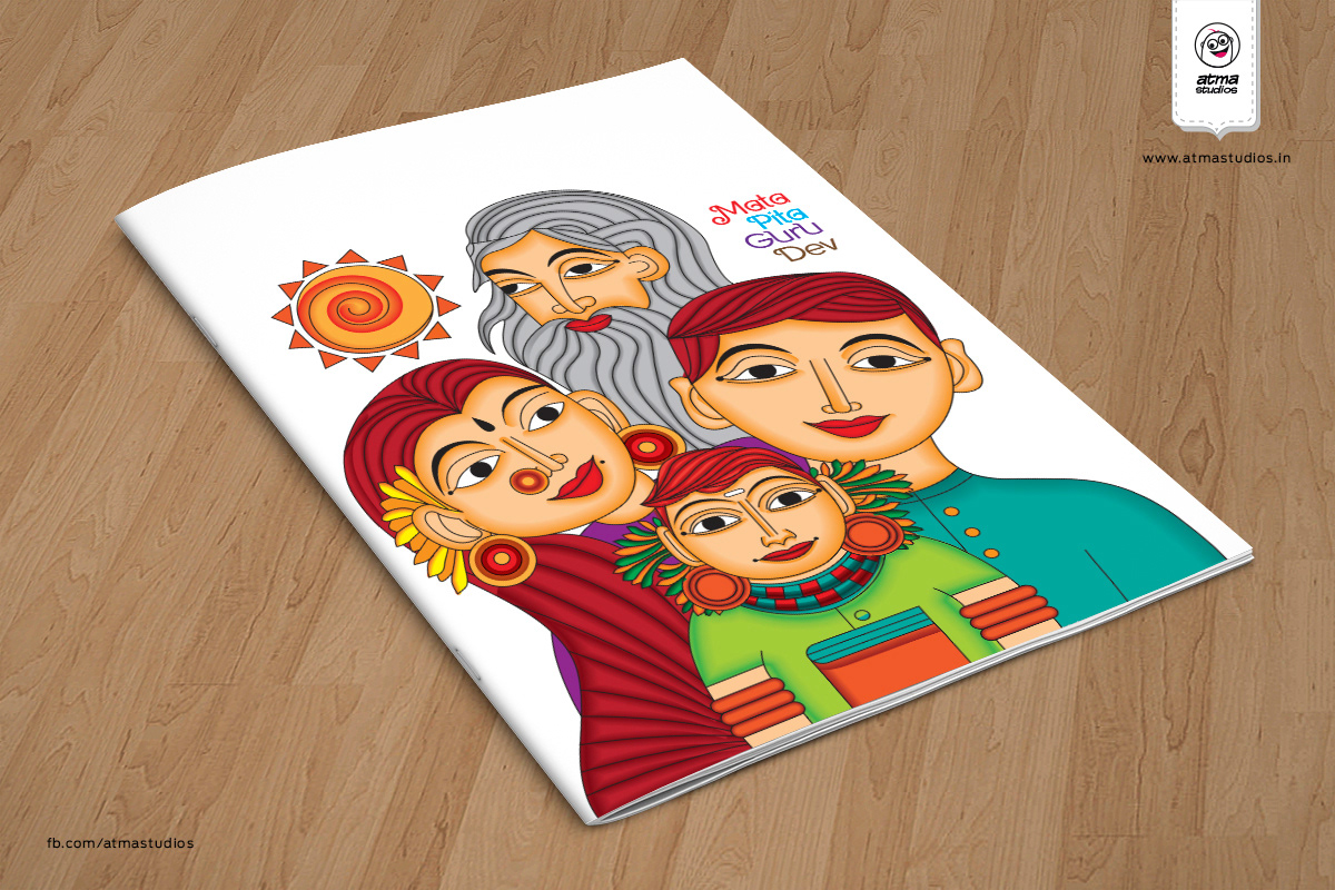 50 notebook cover illustrations: Mata Pita Guru Dev notebook mockup