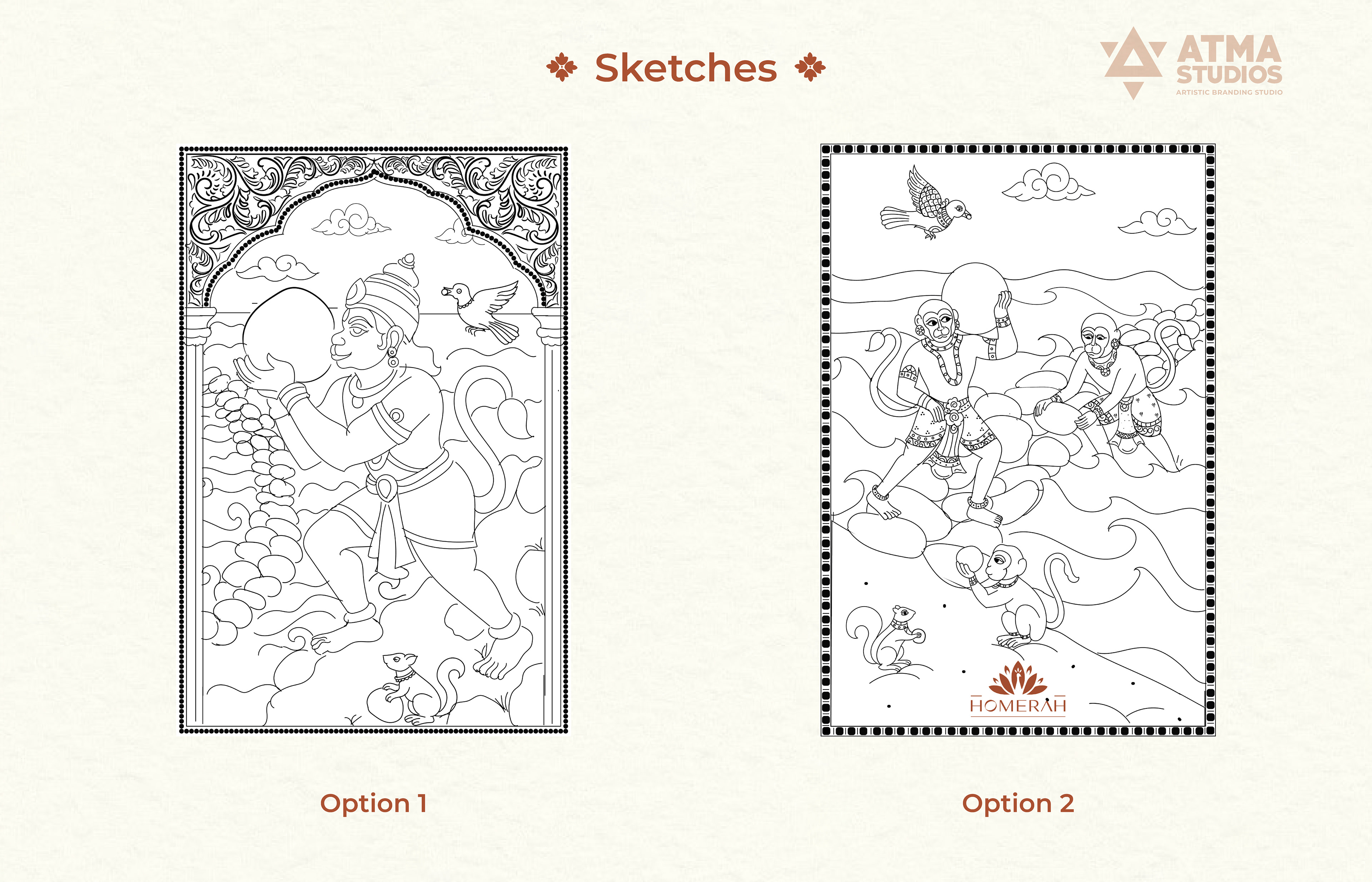 Homerah premium lifestyle candle and incense package design: gift box 07 sketches, two options