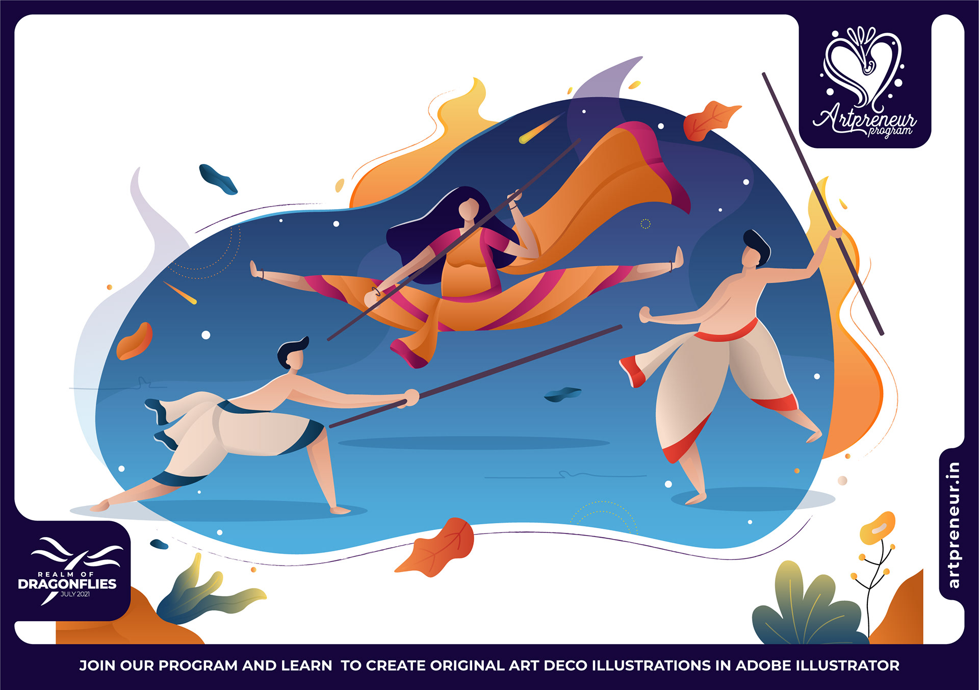 20 Art Deco flat illustrations: #7 Archers in battle