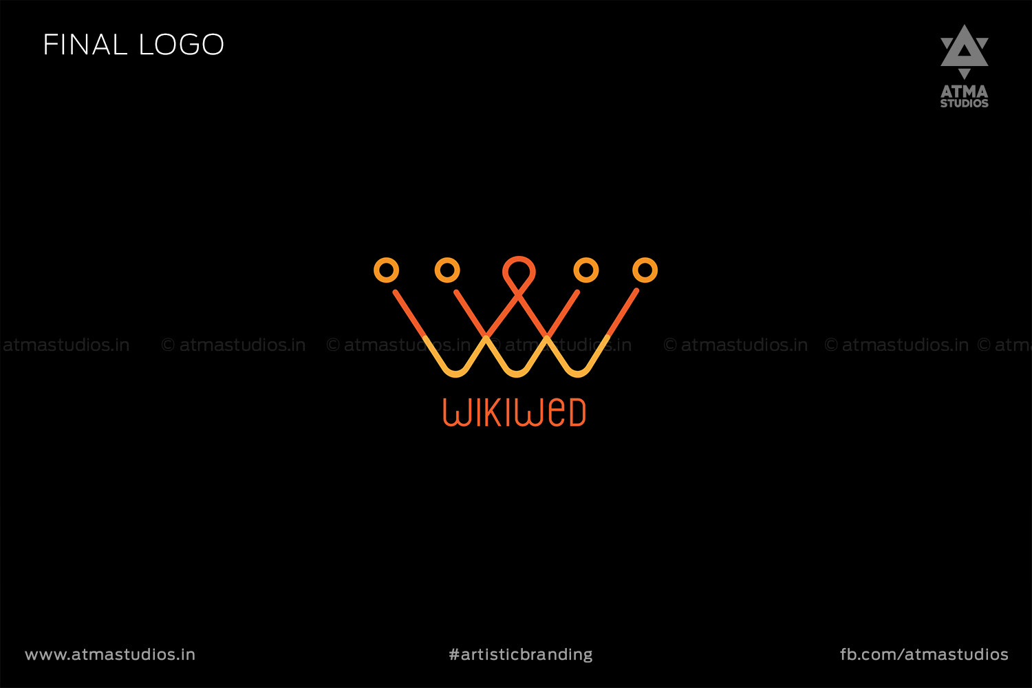 Logo designs 2016 by Atma Studios: Wikiwed final logo, an orange crown of linked rings on black, logo design by Atma Studios