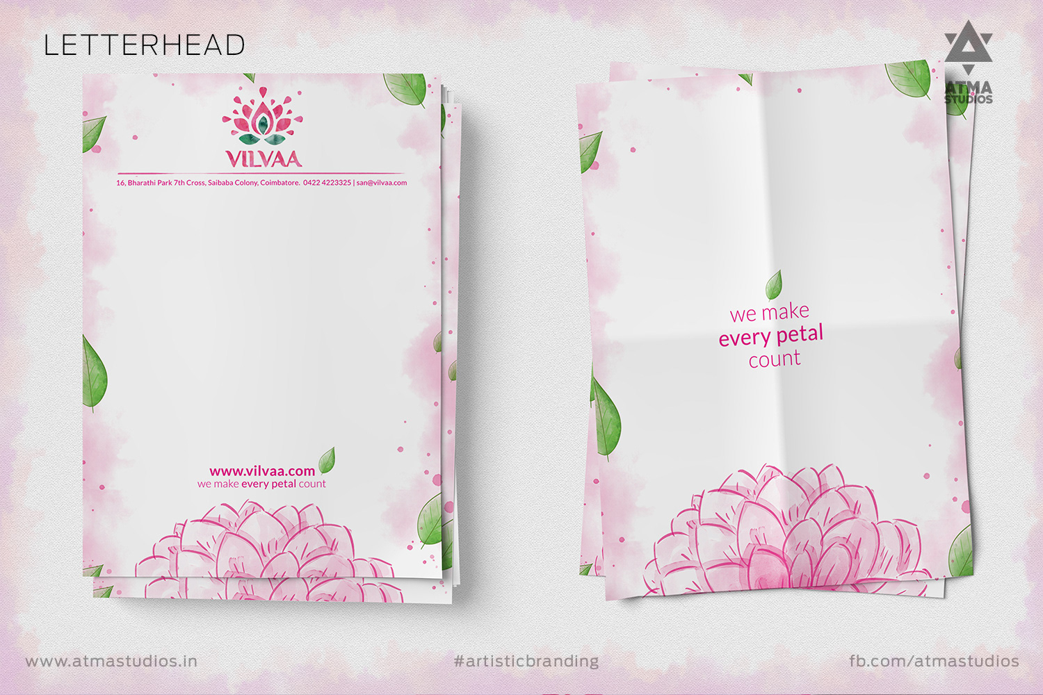 Vilvaa online garland store brand: letterhead design, front and back