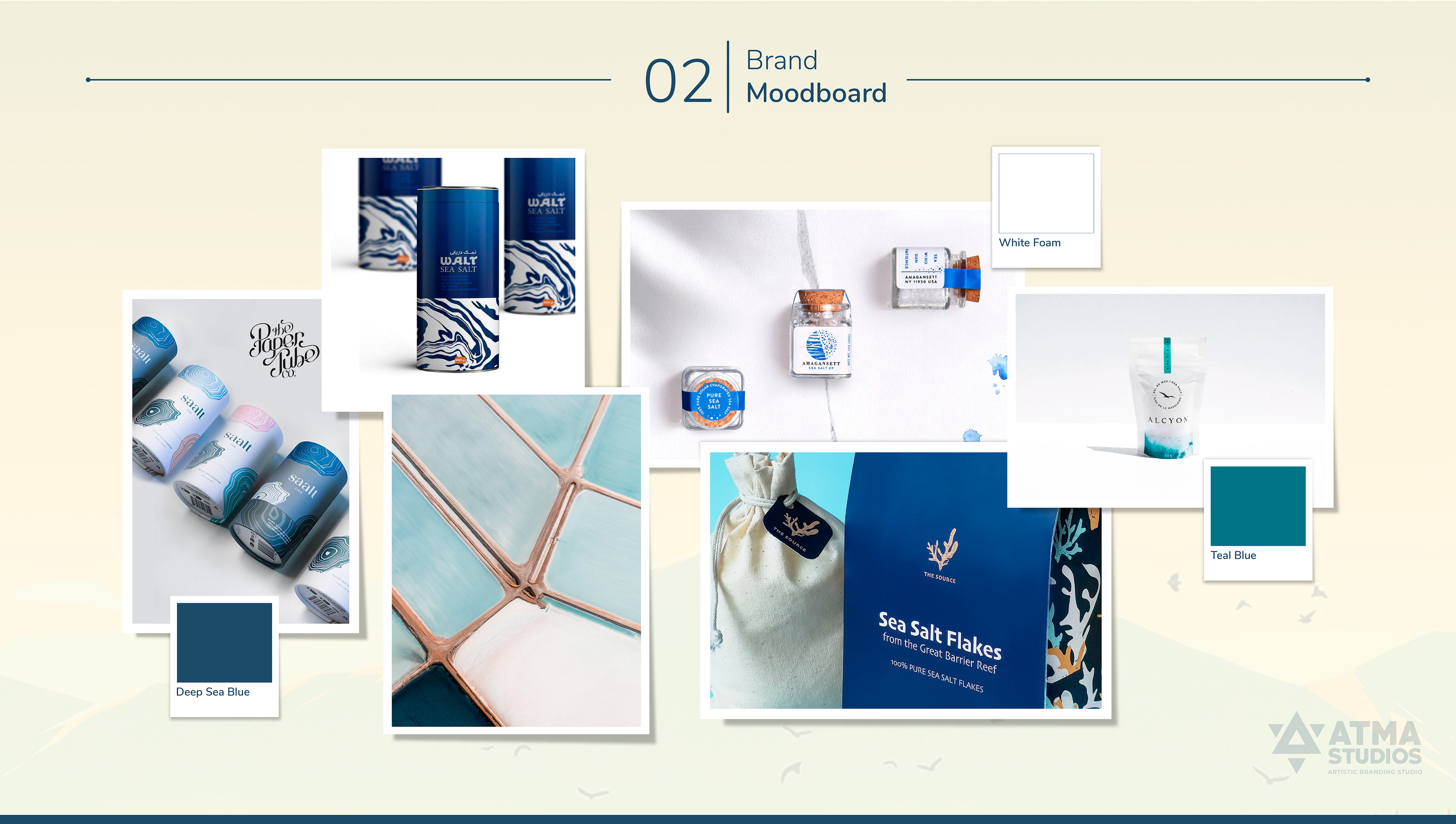 Sphatika premium salt brand: brand moodboard in blue and white