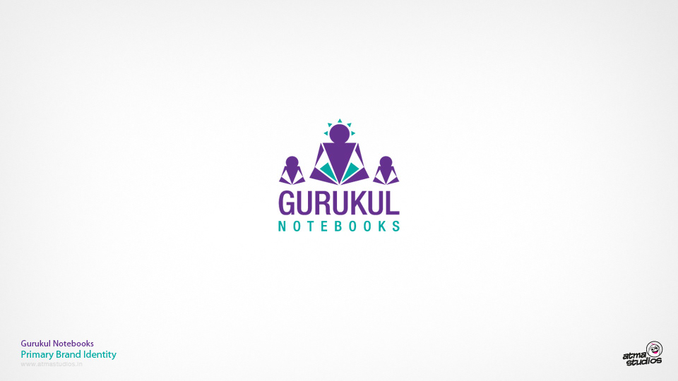 Gurukul Notebooks brand: primary brand identity logo in purple and teal, branding by Atma Studios