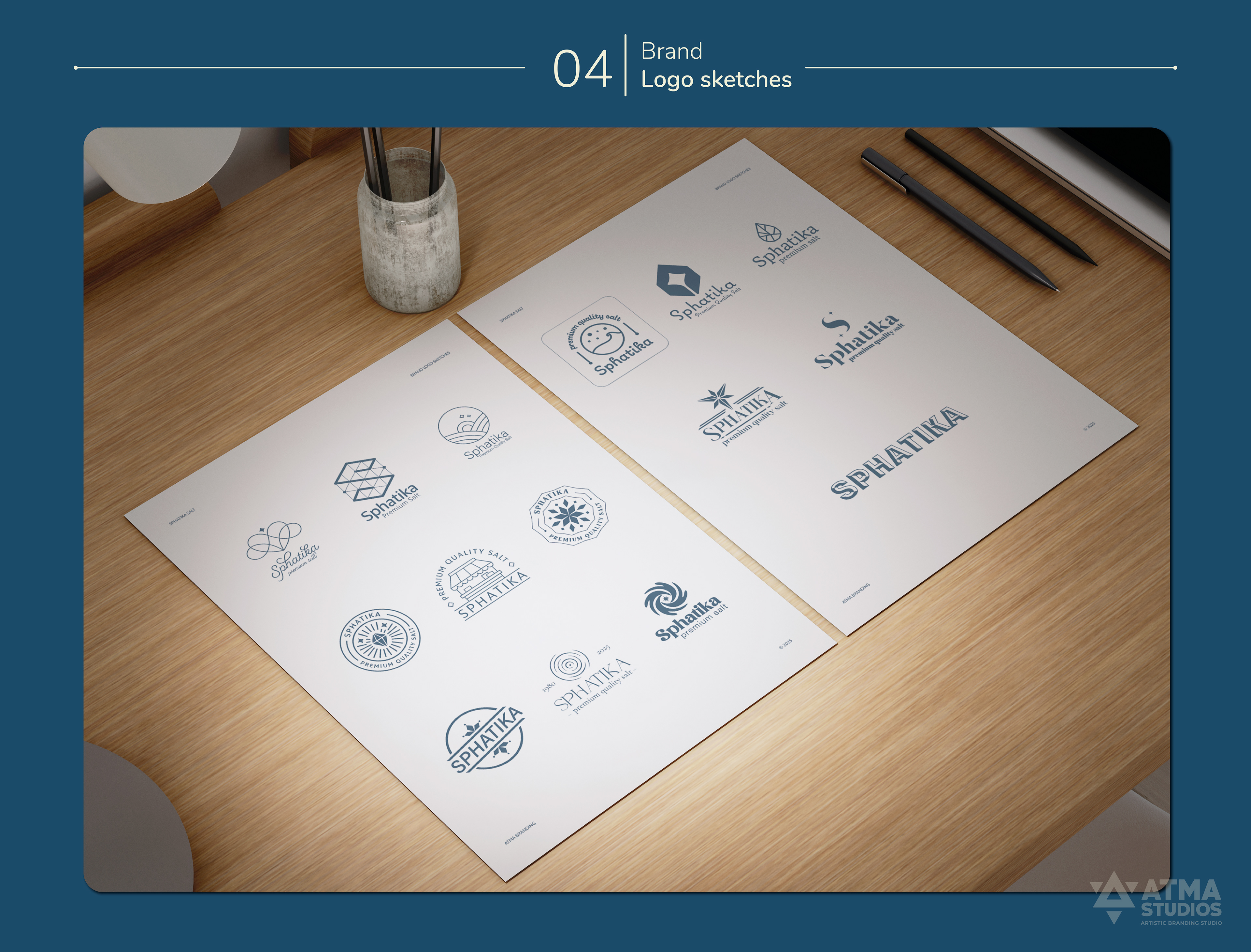 Sphatika premium salt brand: logo sketches on paper
