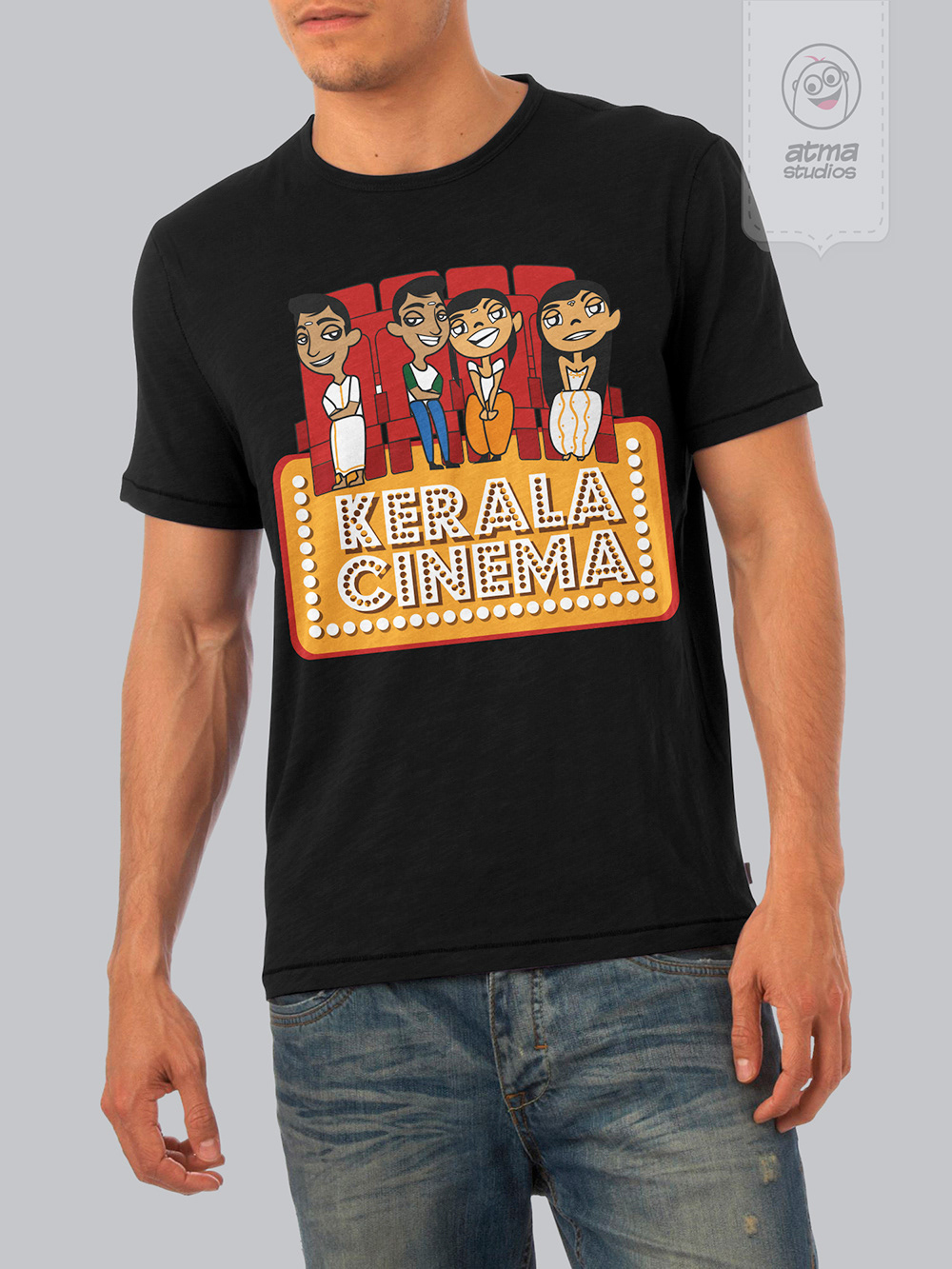 Kerala T-shirt designs 2013: man wearing the black Kerala Cinema T-shirt