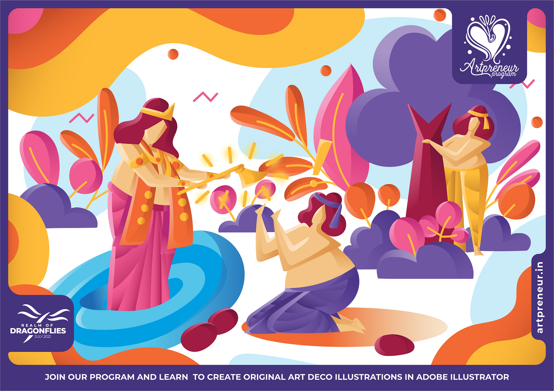 20 Art Deco flat illustrations: #4 Woman offering flowers