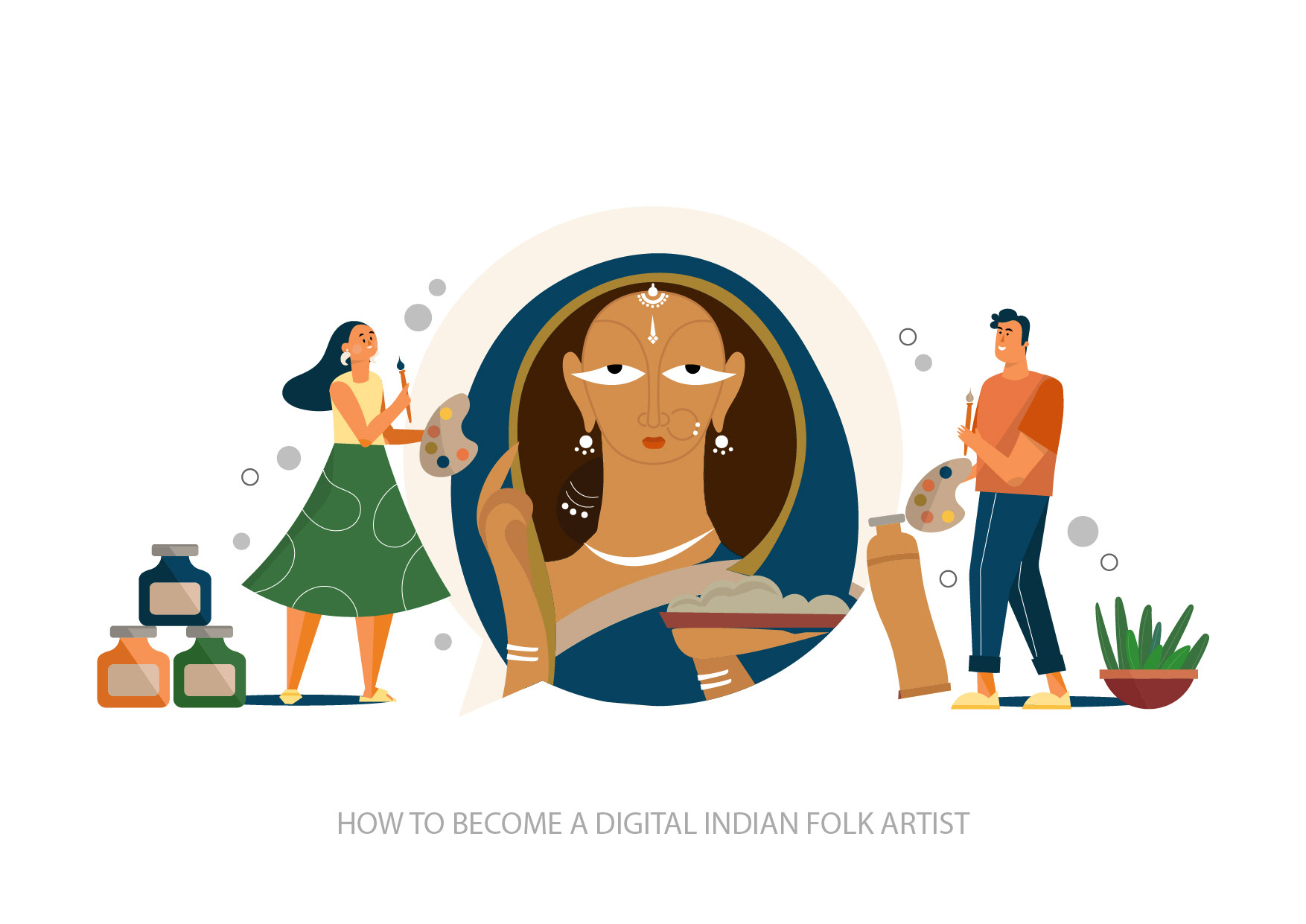 Gyancasts by Artpreneurs brand identity: brand illustration: how to become a digital Indian folk artist