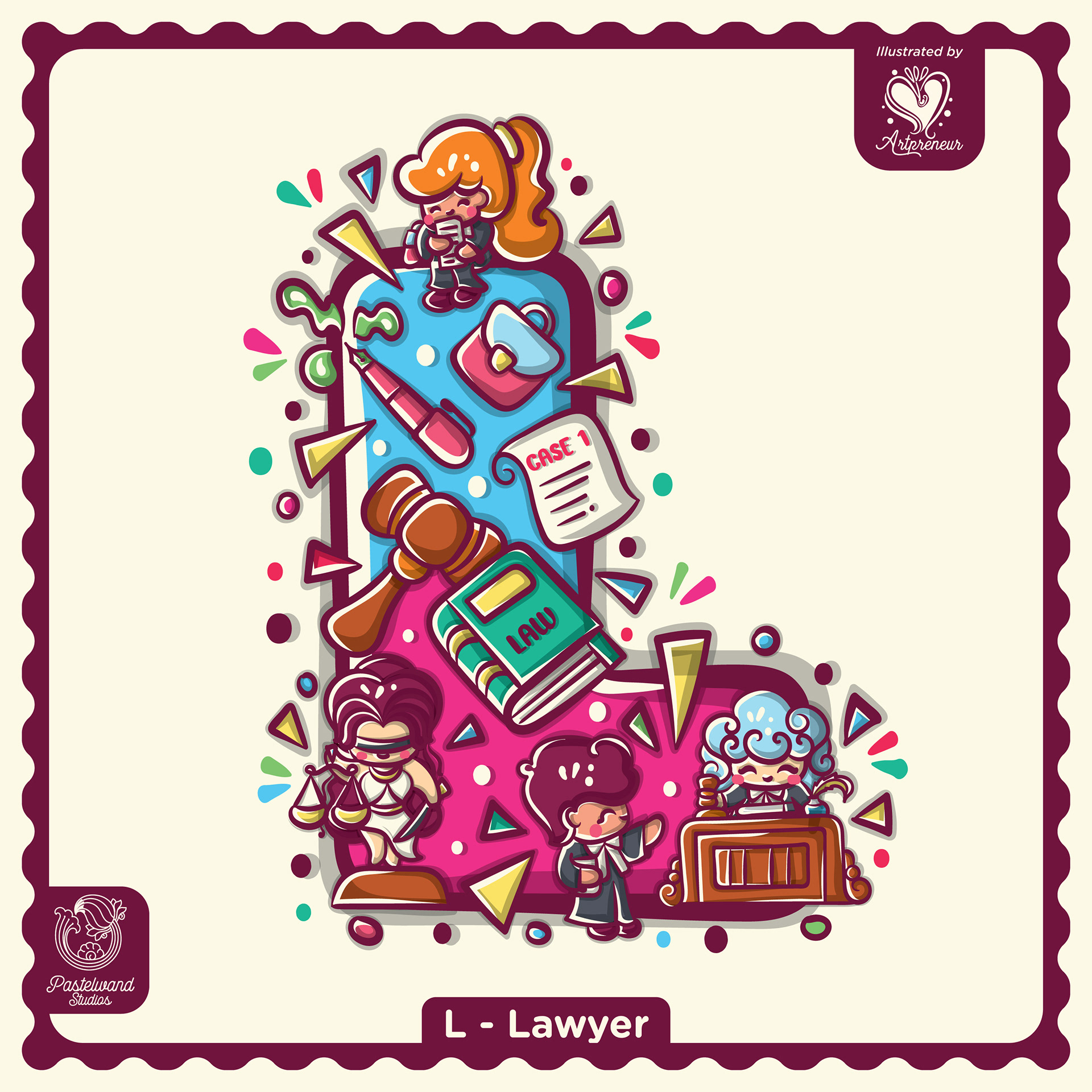My Little Career ABC children's book: L for Lawyer, an illustrated letter filled with tools and tiny characters
