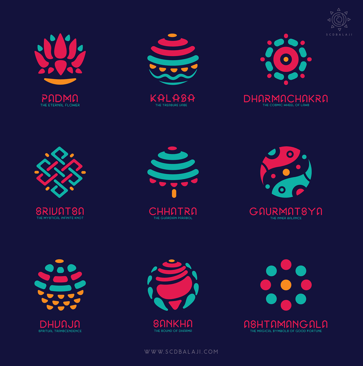 50 contemporary Indian folk art illustrations: #28 Grid of folk art icons
