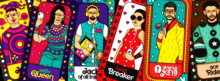 50 contemporary Indian folk art illustrations: #24 Folk portraits strip banner