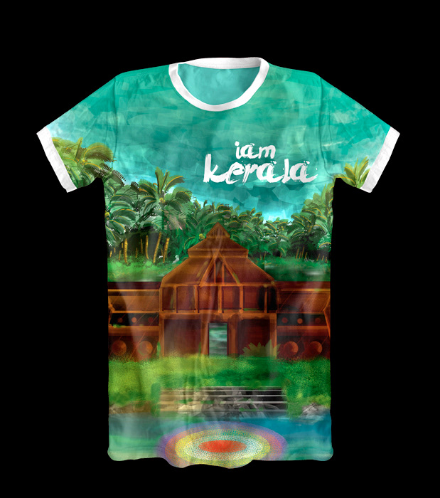 Kerala T-shirt illustrations: I am Kerala T-shirt with full landscape print