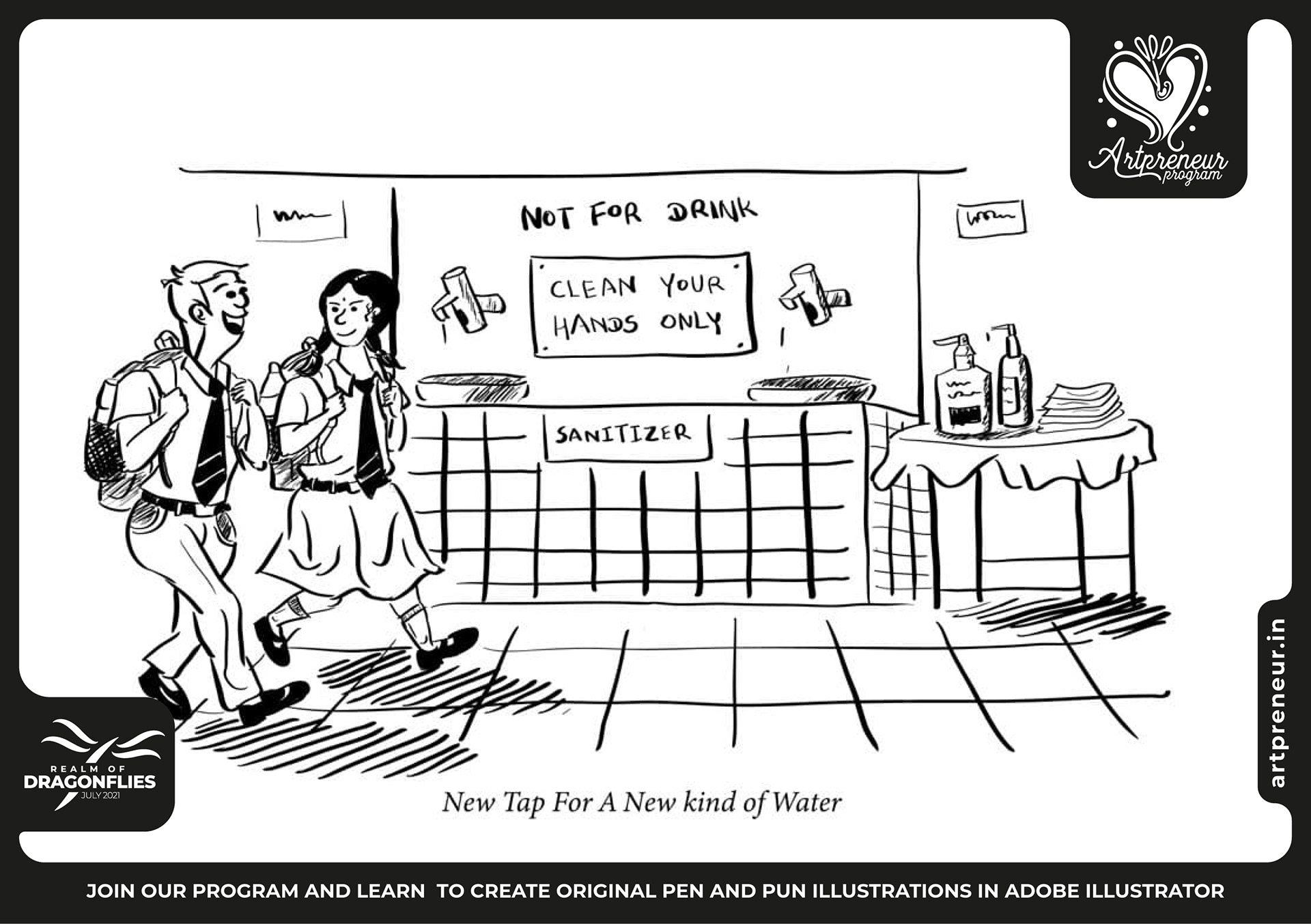 30 pen and pun comic cartoon illustrations: #31 Students reading a notice board