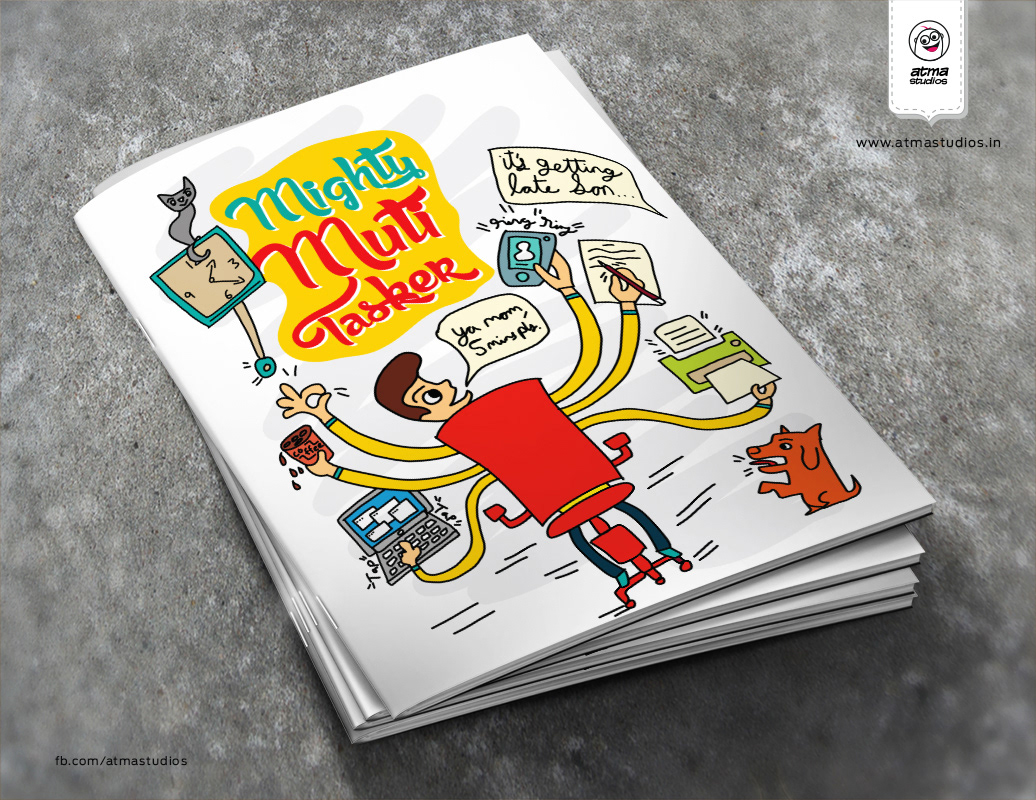 50 notebook cover illustrations: stack of Mighty Multi Tasker notebooks