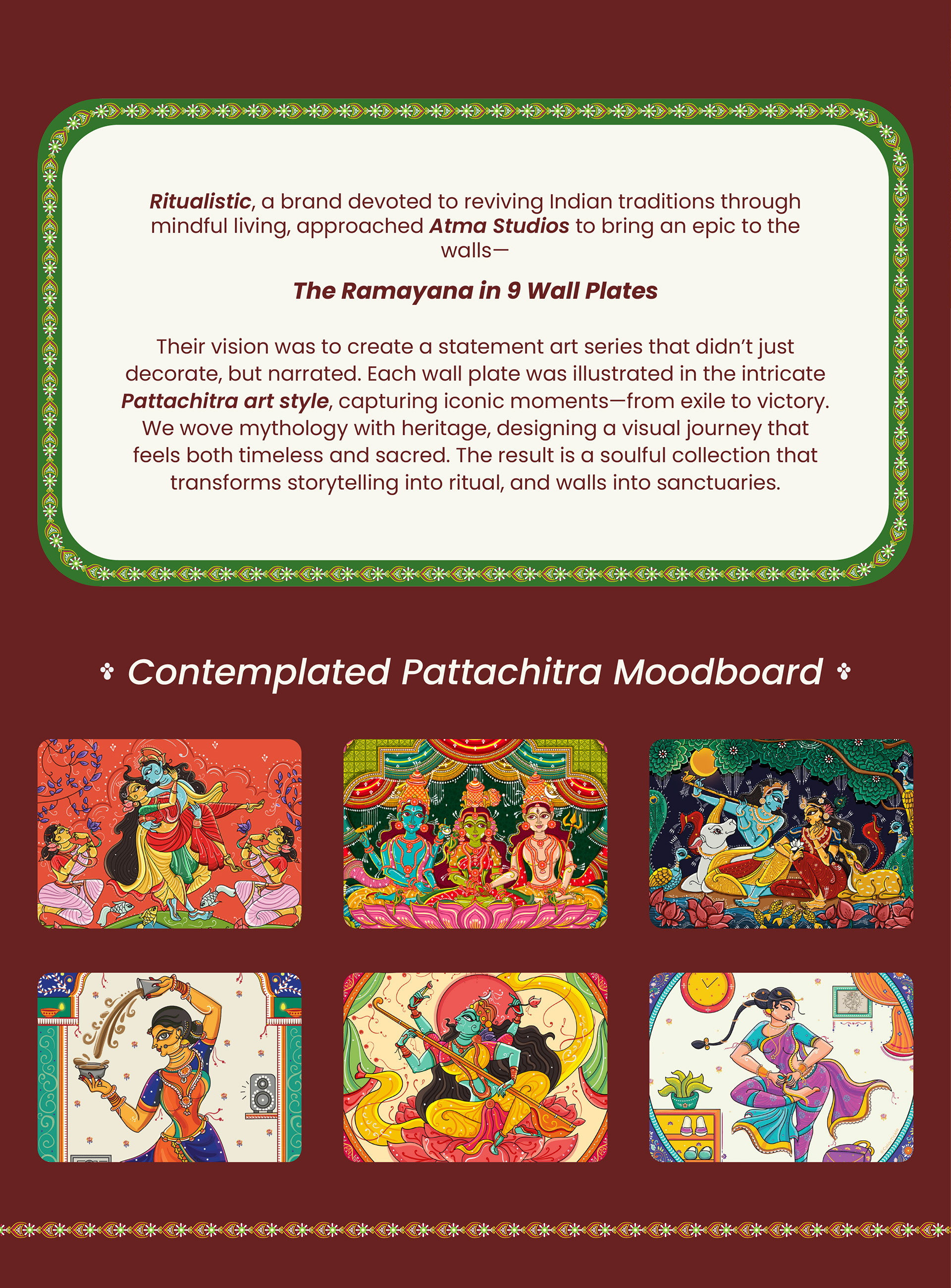 Ramayana in 9 wall plates, Pattachitra style for Vinodhini: brand brief with a Pattachitra moodboard