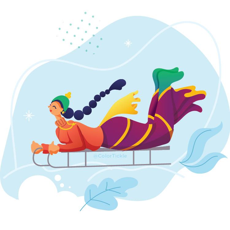 Winter in Chennai illustration series: woman sledding on a sledge