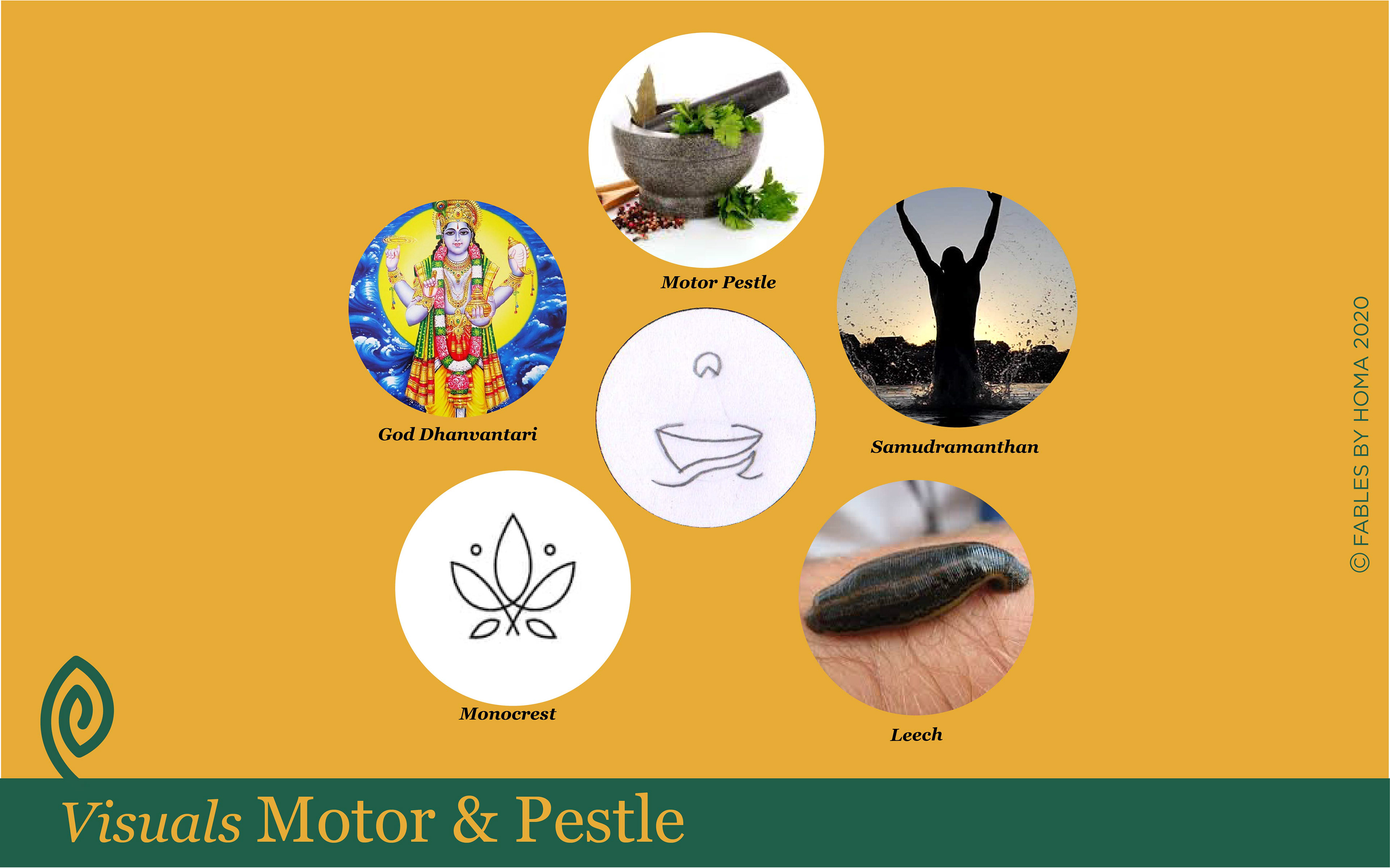 Dhanvantari Temple brand: visual references for the mortar and pestle concept