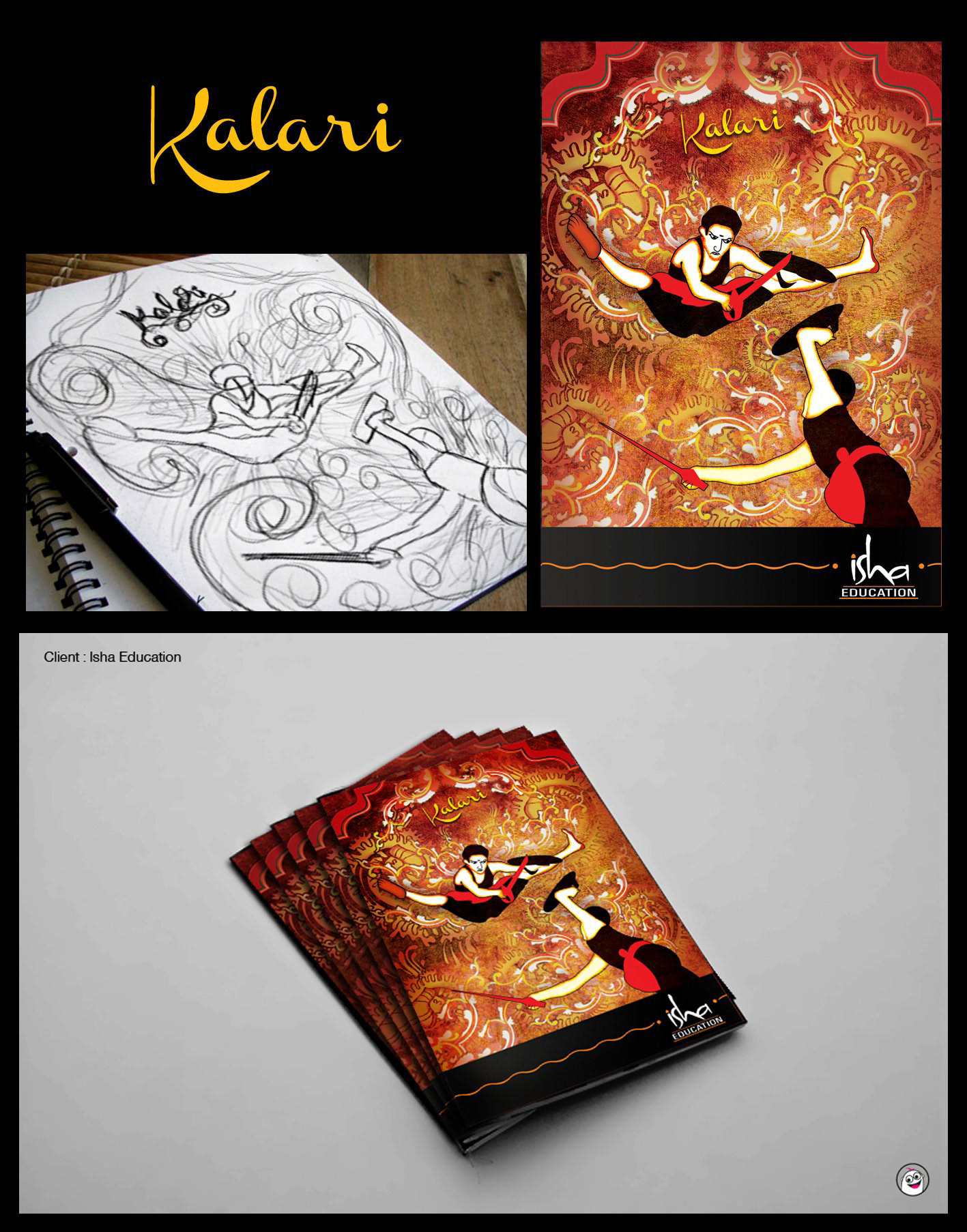 Gurukul notebook cover titles: Kalari martial arts cover sketch, artwork and printed notebooks