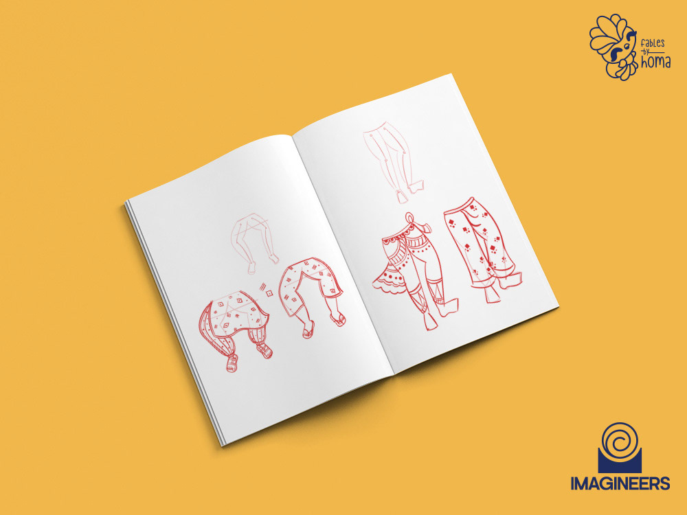 Epiphany Madhubani experimental illustrations: #19 Sketchbook page of hand and costume studies 17