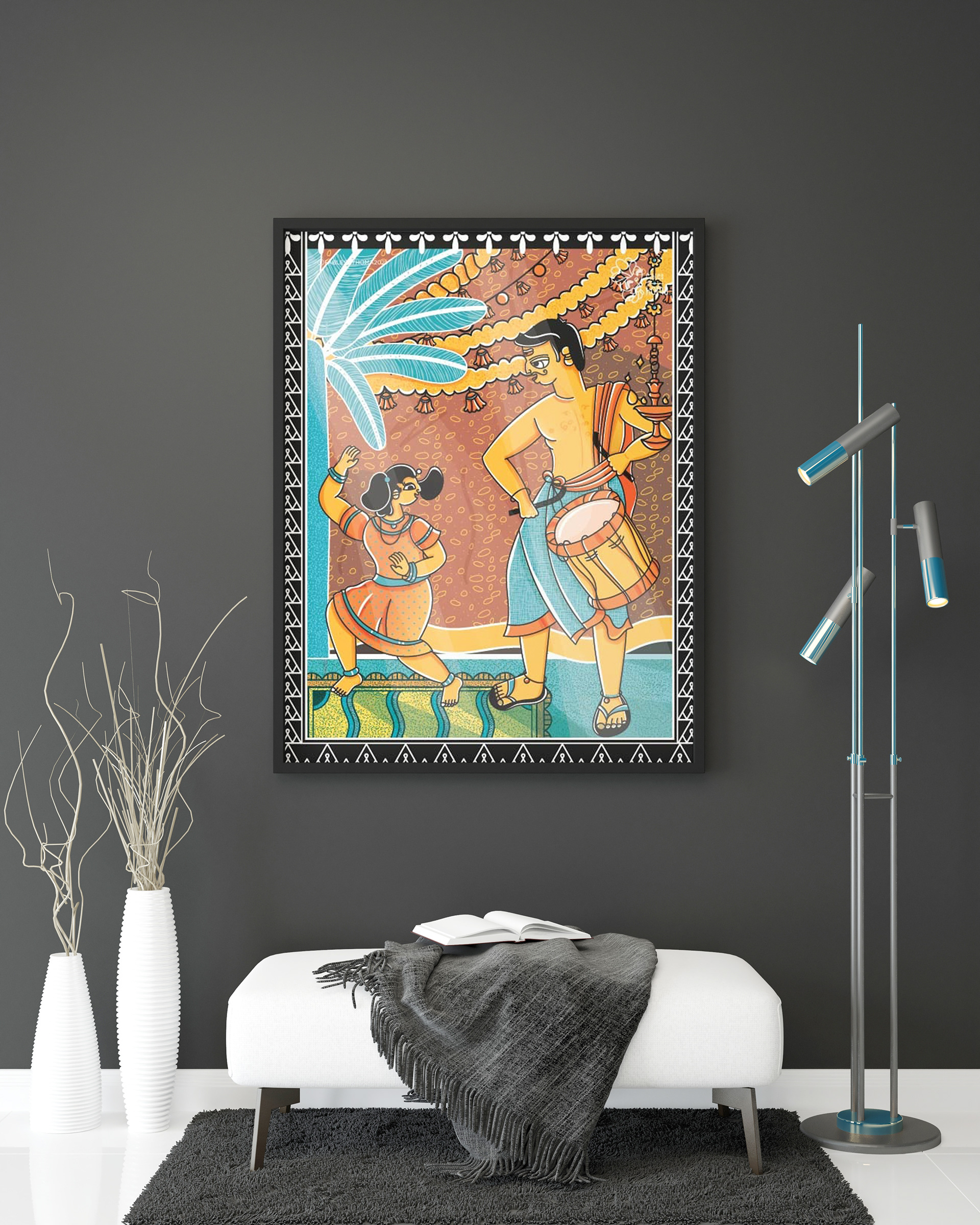Epiphany Madhubani experimental illustrations: #42 Framed artwork in a living room