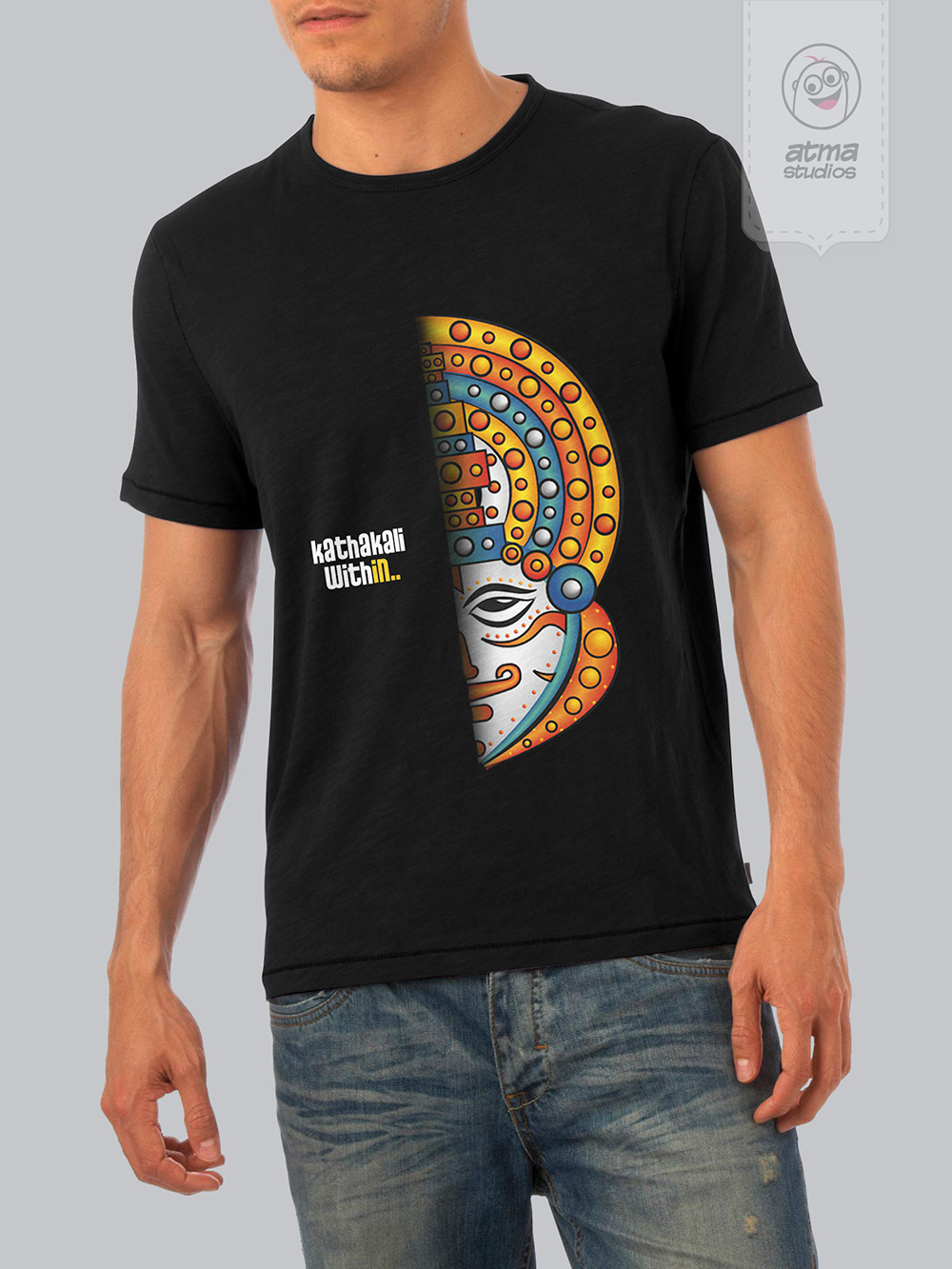 Kerala T-shirt designs 2013: man wearing the black Kathakali Within T-shirt