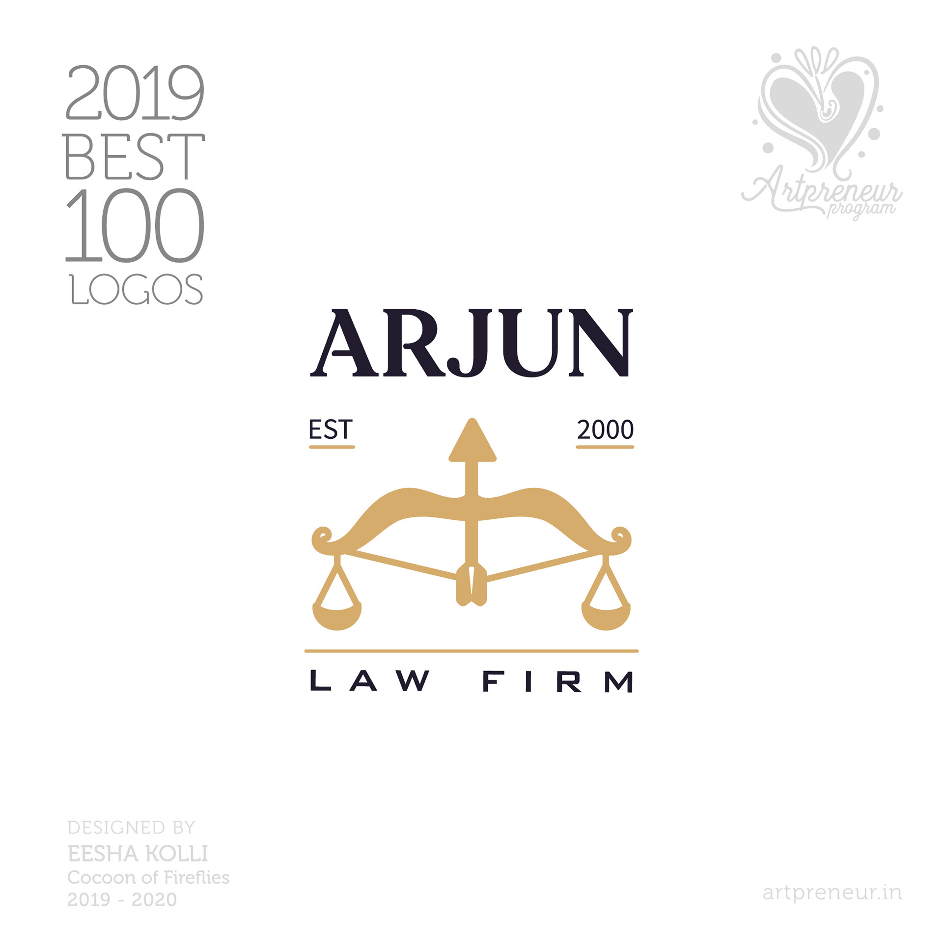 100 best logos of Atma Studios 2019: Arjun law firm logo with a bow and arrow