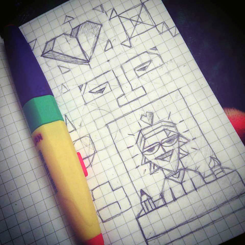 50 contemporary Indian folk art illustrations: #54 Pencil sketch in a notebook