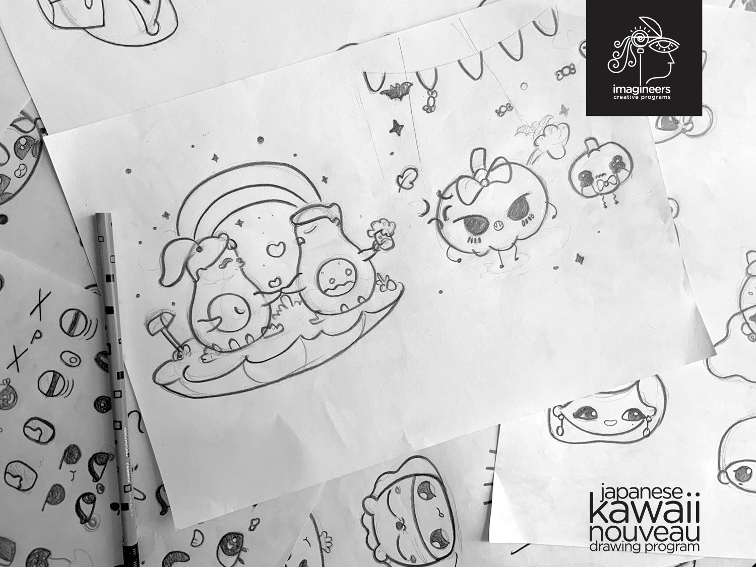 Japanese kawaii nouveau cute characters: #17 Kawaii character pencil sketches