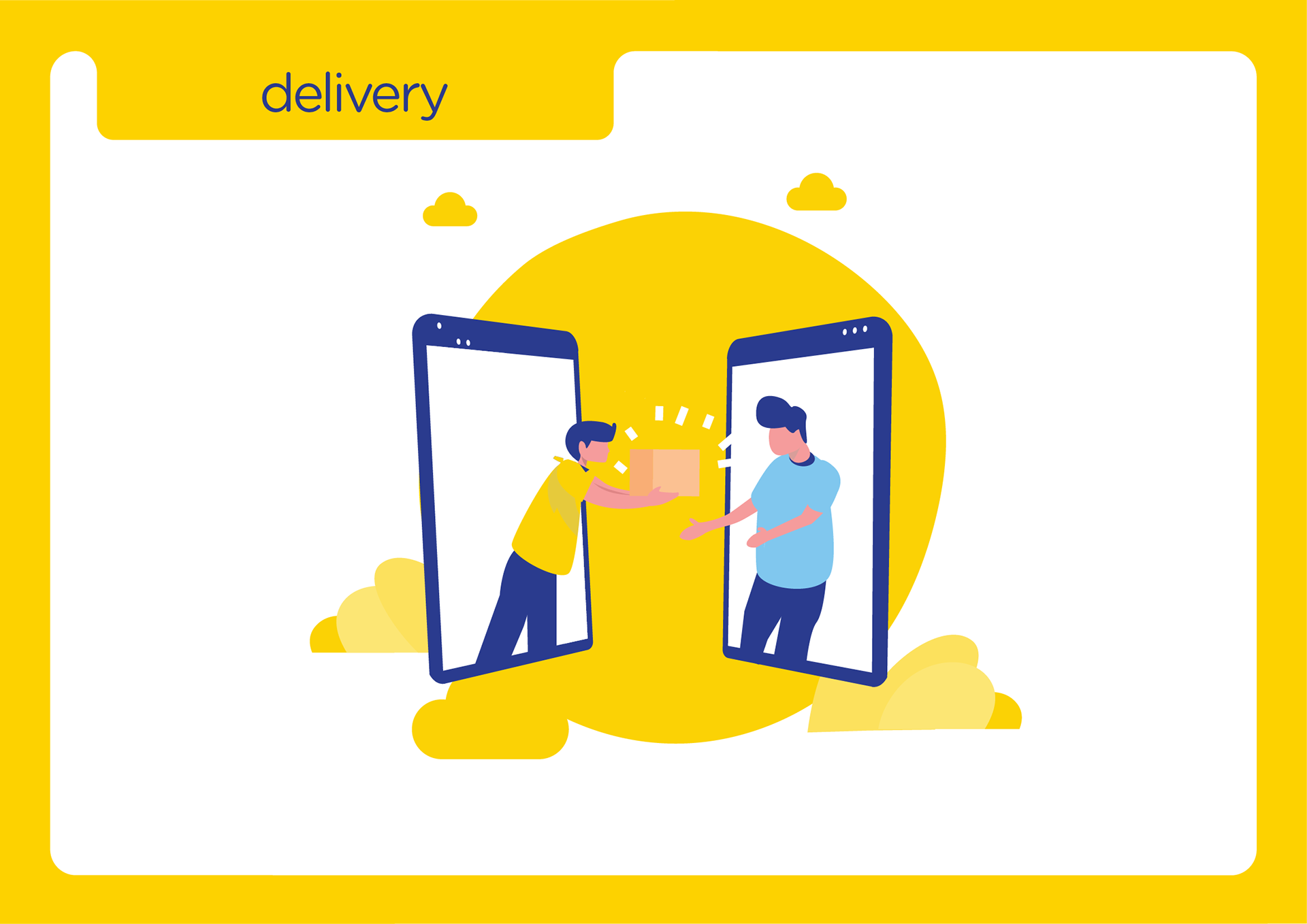 Mithra donation platform brand guidelines: illustration: delivery between two phone screens