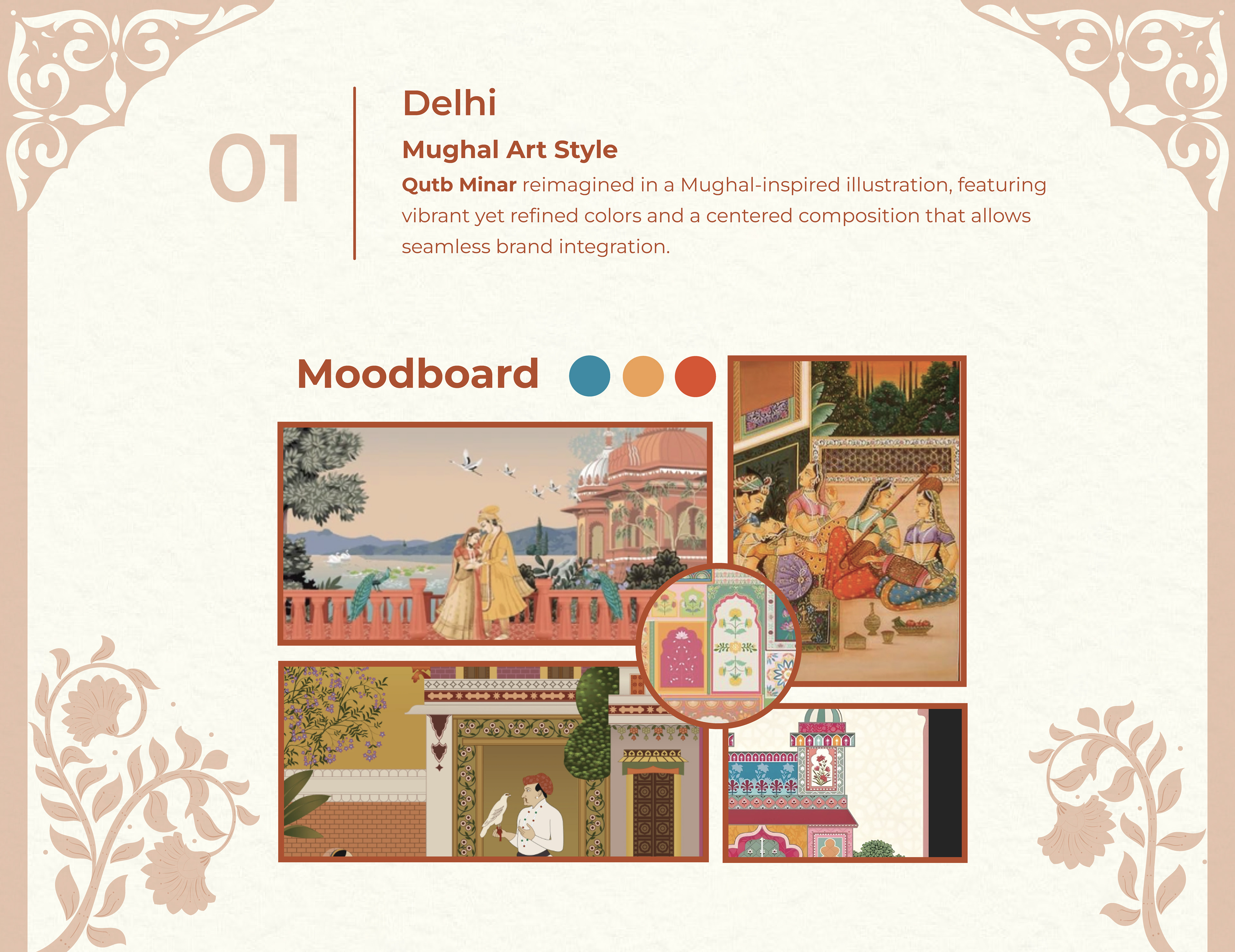 Homerah premium lifestyle candle and incense package design: 01 Delhi in Mughal art style, moodboard