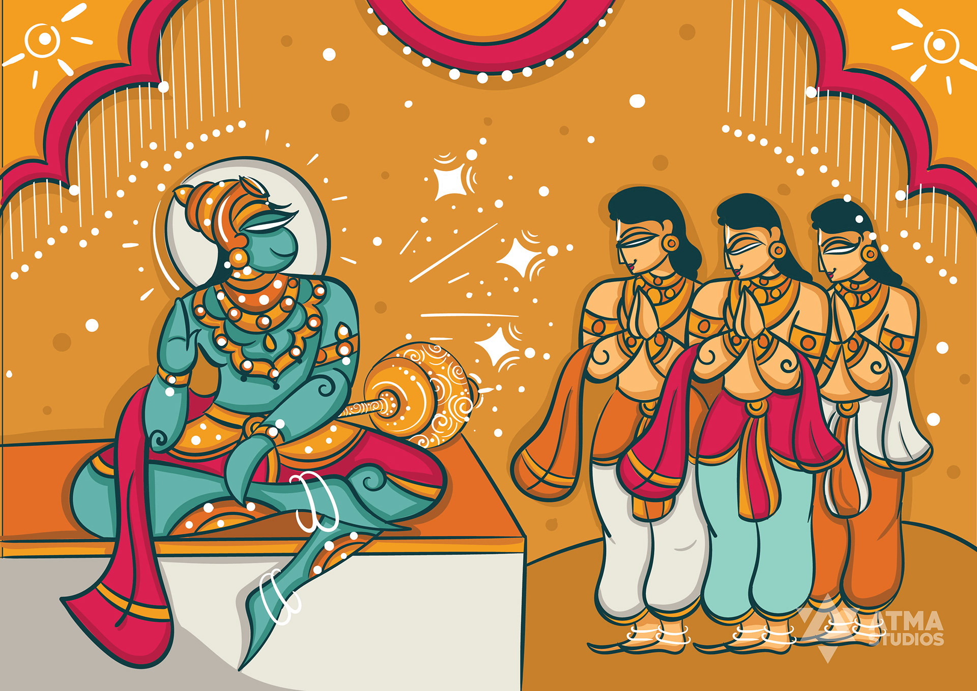 Hanuman Chalisa children's book: illustration of Hanuman with the Vanara army