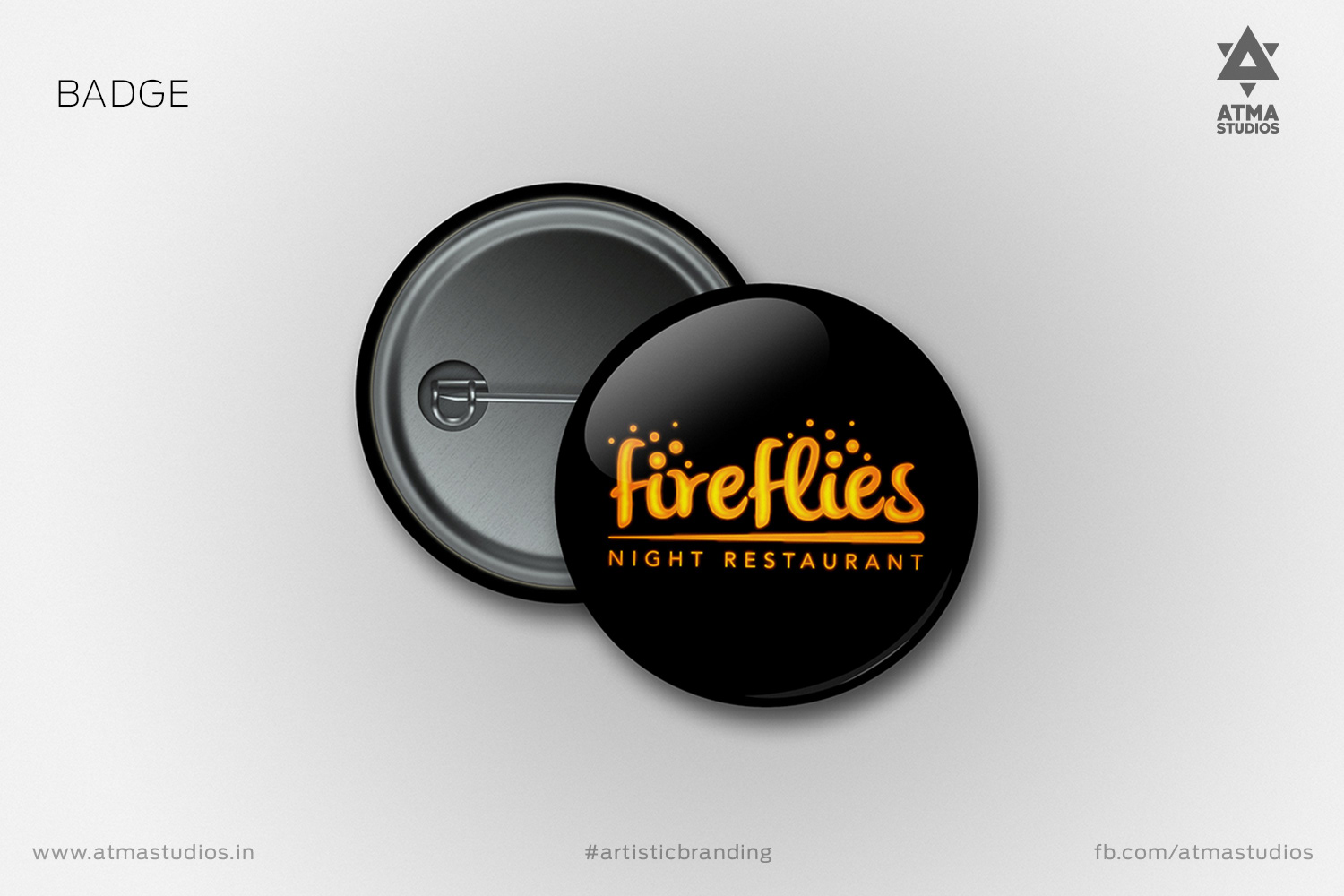 Fireflies Night Restaurant round button badges in black